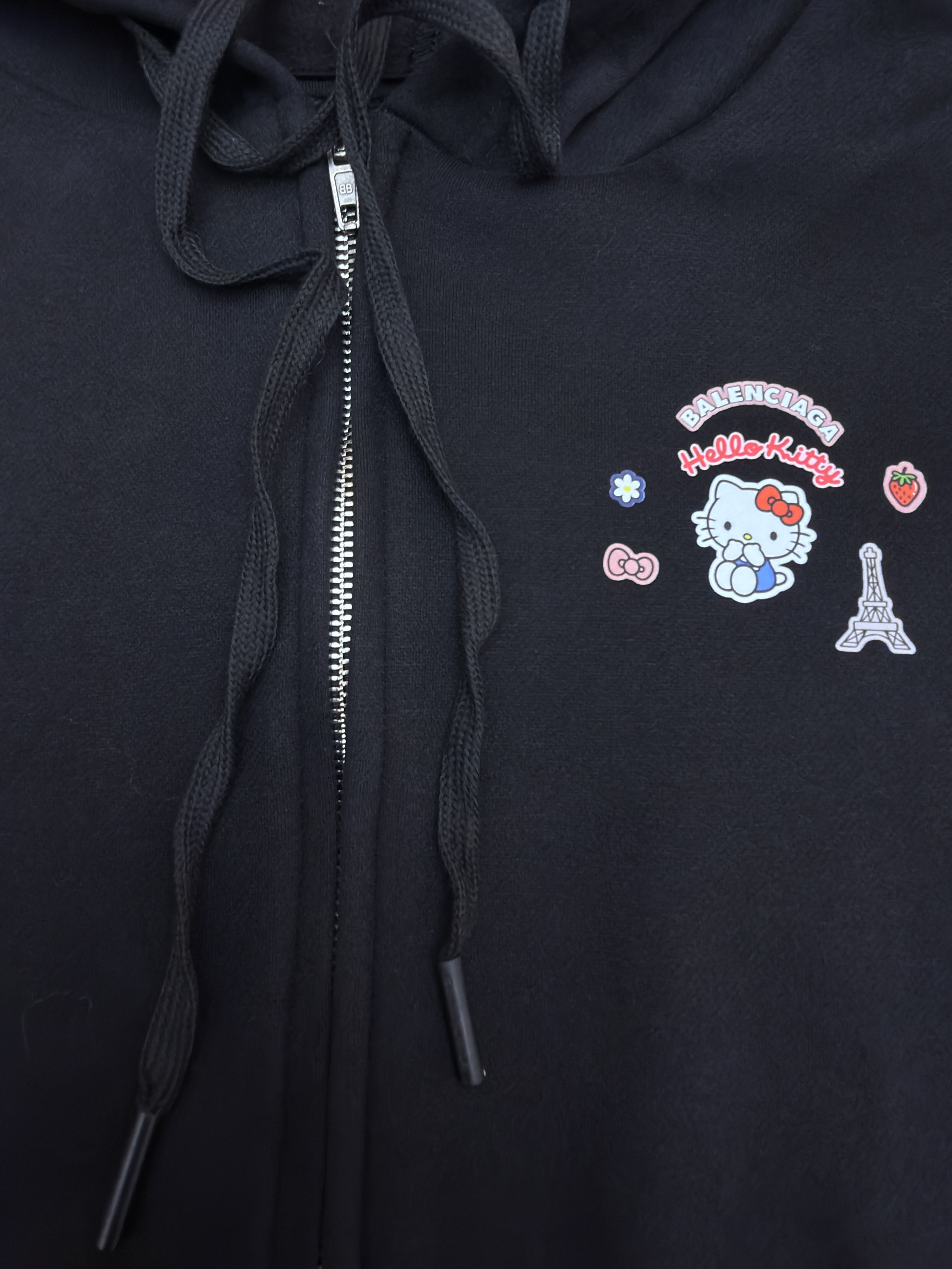 Balenciaga 巴黎世家 Hello Kitty 联名款提花拉链连帽卫衣 连帽衫 夹克 外套 秋冬 长袖 黑色 B5