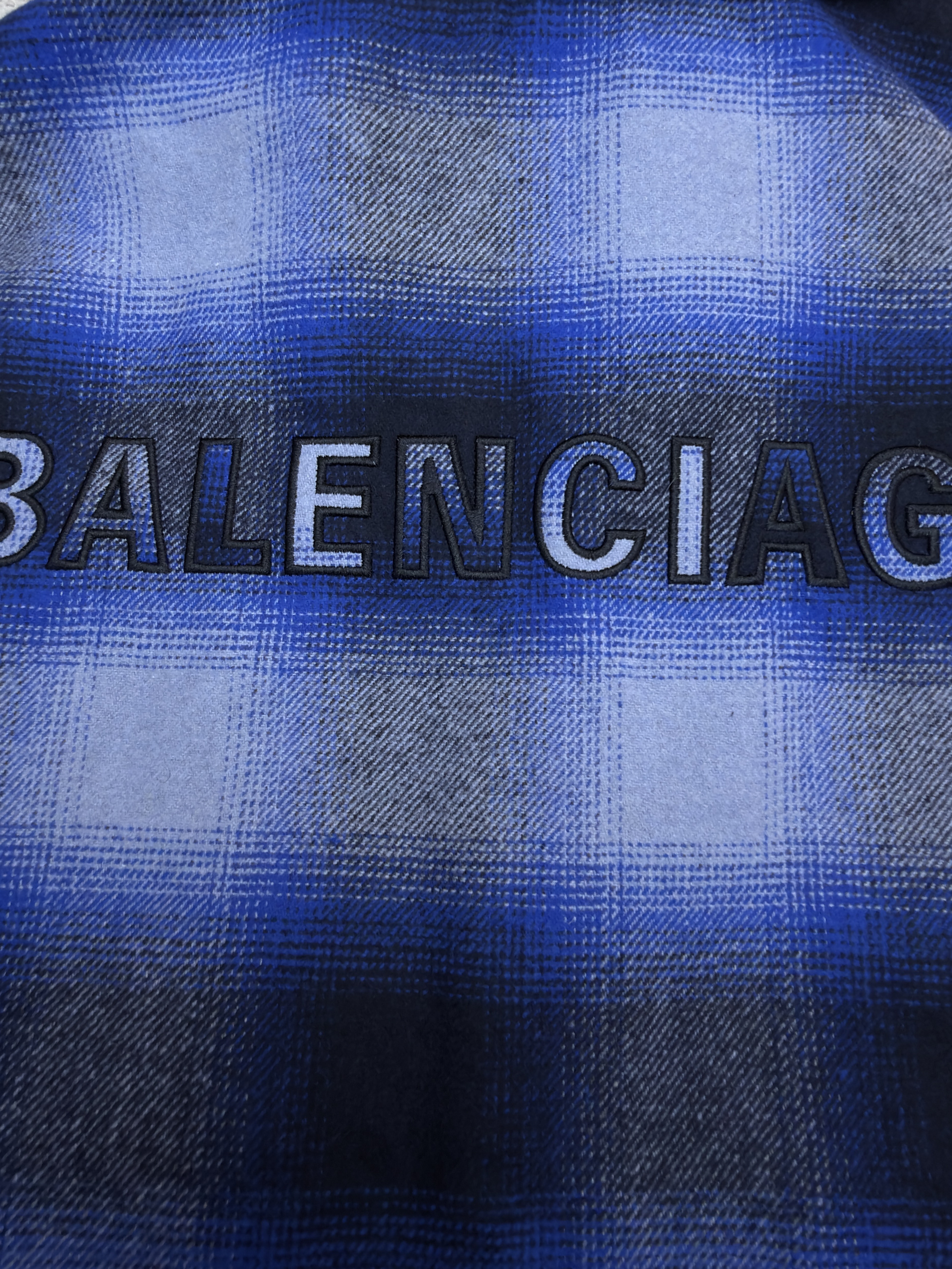 Balenciaga 巴黎世家 可拆卸毛领拼色格纹拉链外套 夹克 长袖 秋冬 蓝色 C0