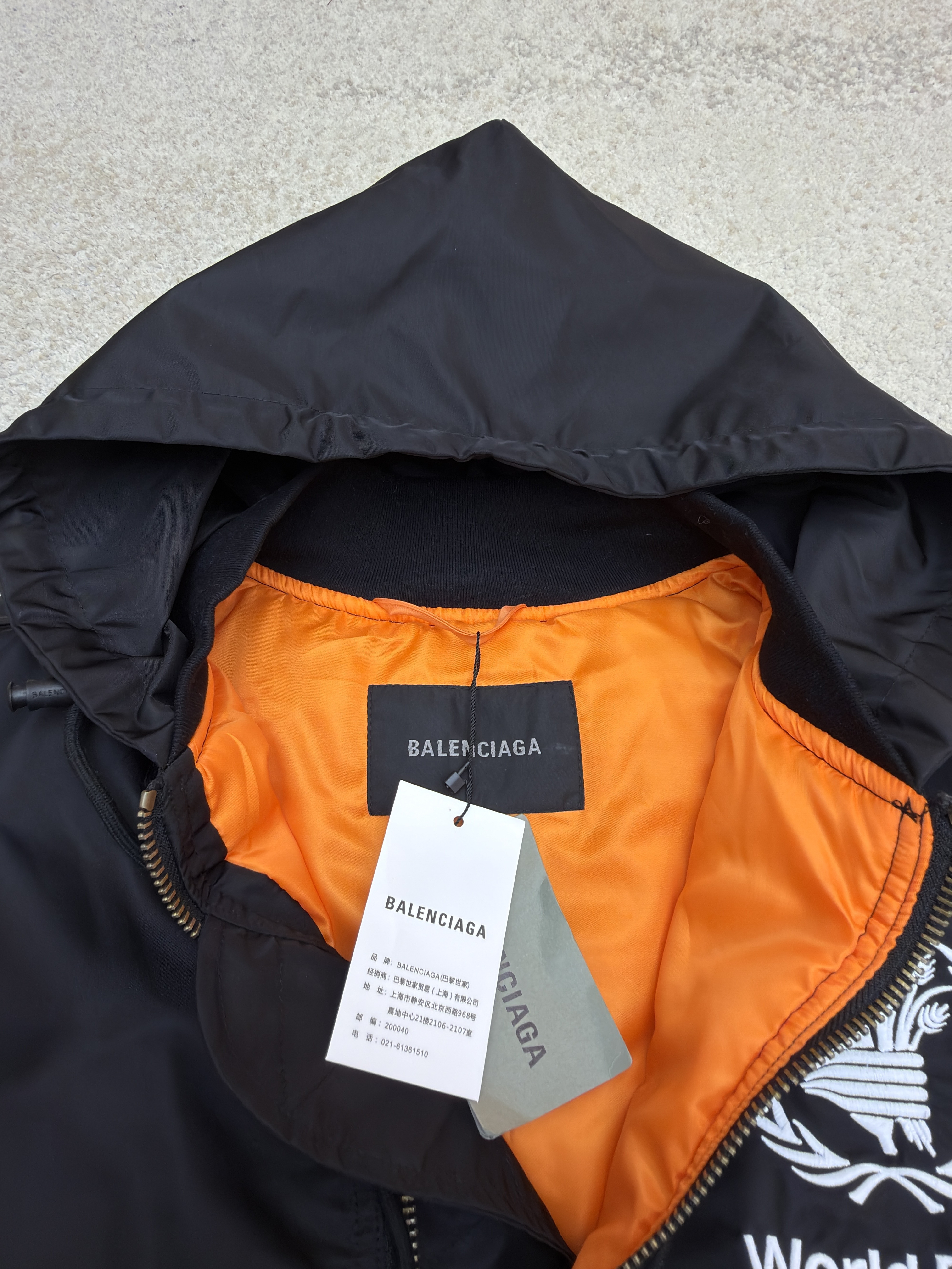 Balenciaga 巴黎世家 字母印花拉链连帽夹克 外套 秋冬 长袖 黑色 C0