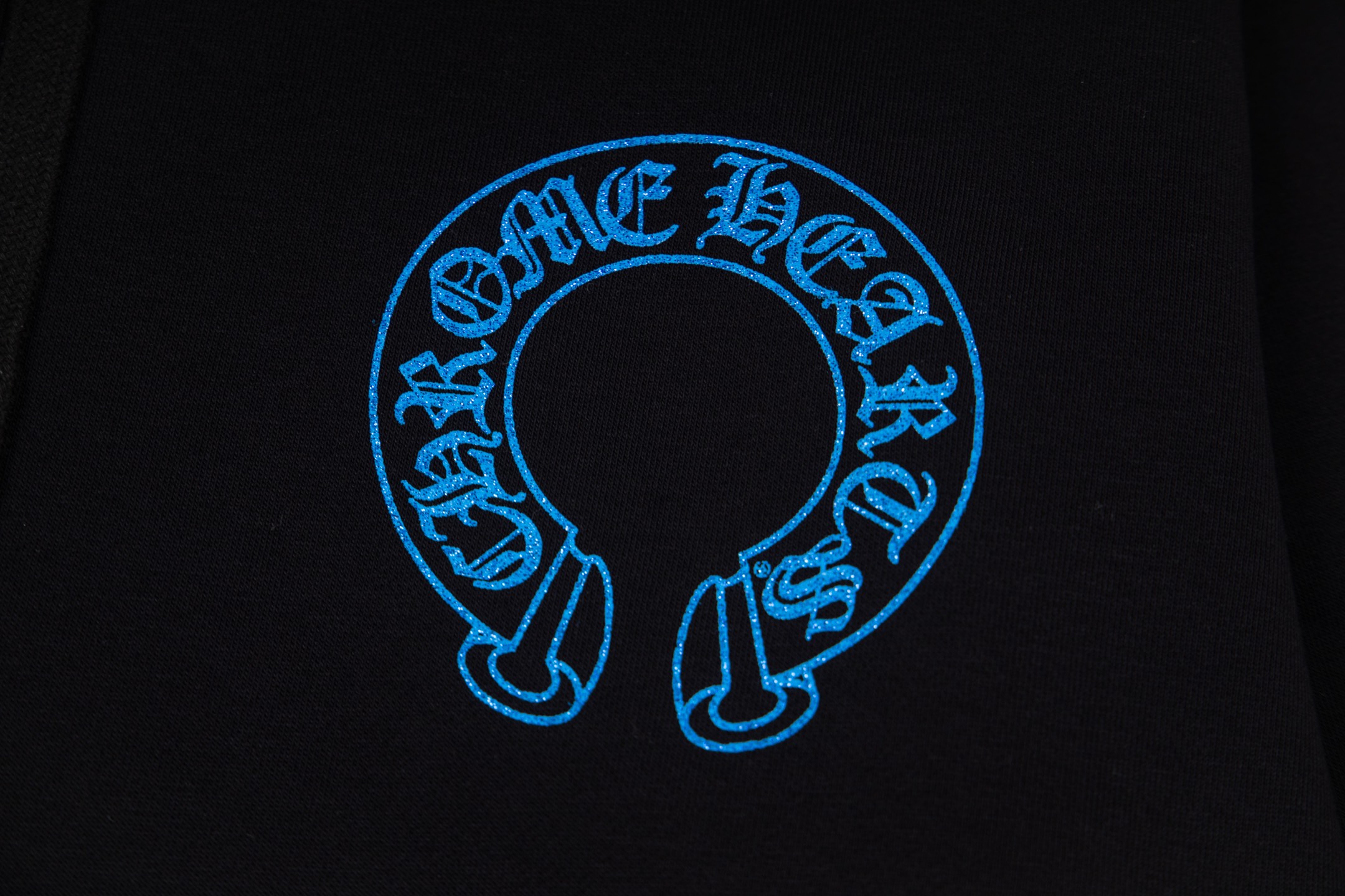 Chrome Hearts  克罗心 蓝色马蹄闪粉暗纹黑麒麟套头连帽卫衣 连帽衫 花臂 长袖 外套 蓝黑色 B0