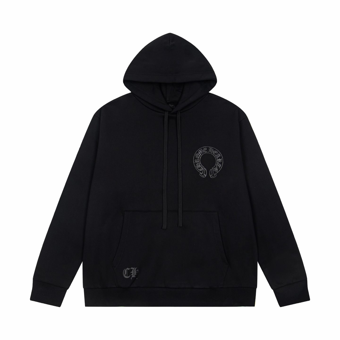 Chrome Hearts  克罗心 马蹄闪粉暗纹黑麒麟套头连帽卫衣 连帽衫 花臂 长袖 外套 黑色 B0