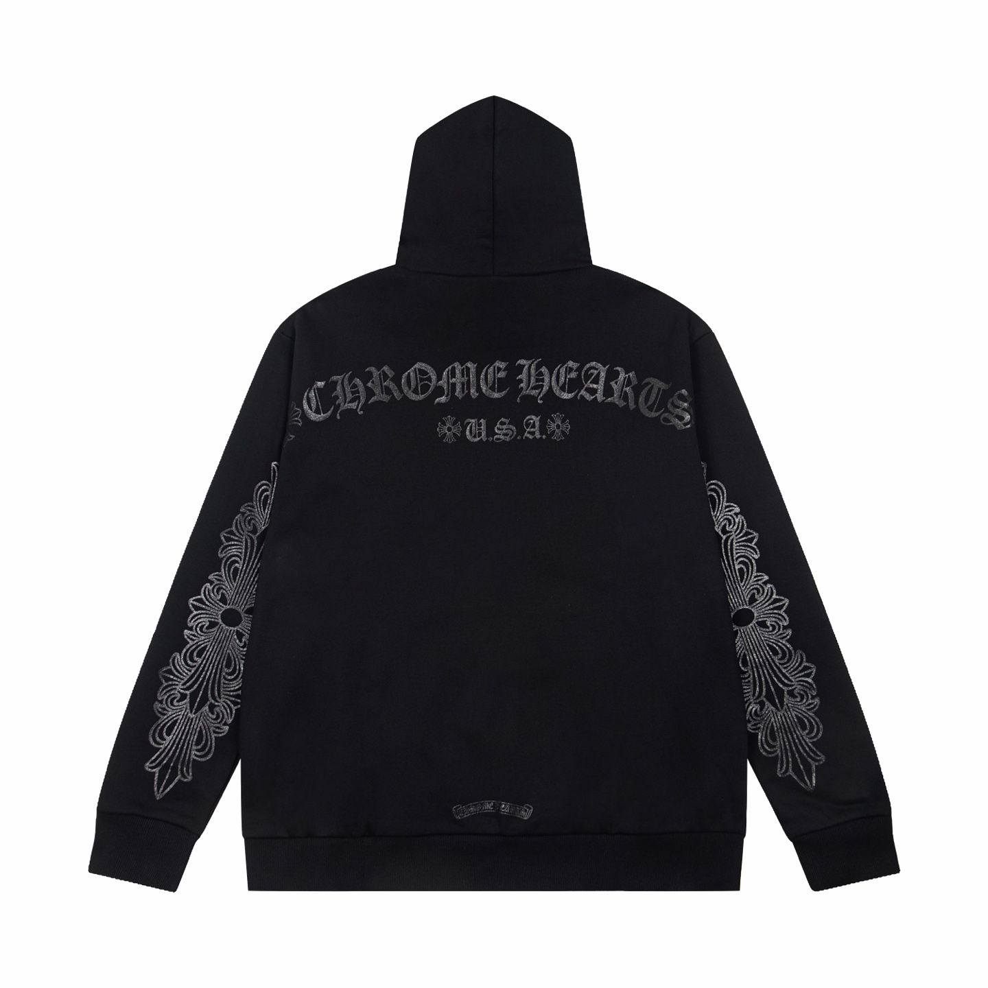 Chrome Hearts  克罗心 马蹄闪粉暗纹黑麒麟套头连帽卫衣 连帽衫 花臂 长袖 外套 黑色 B0
