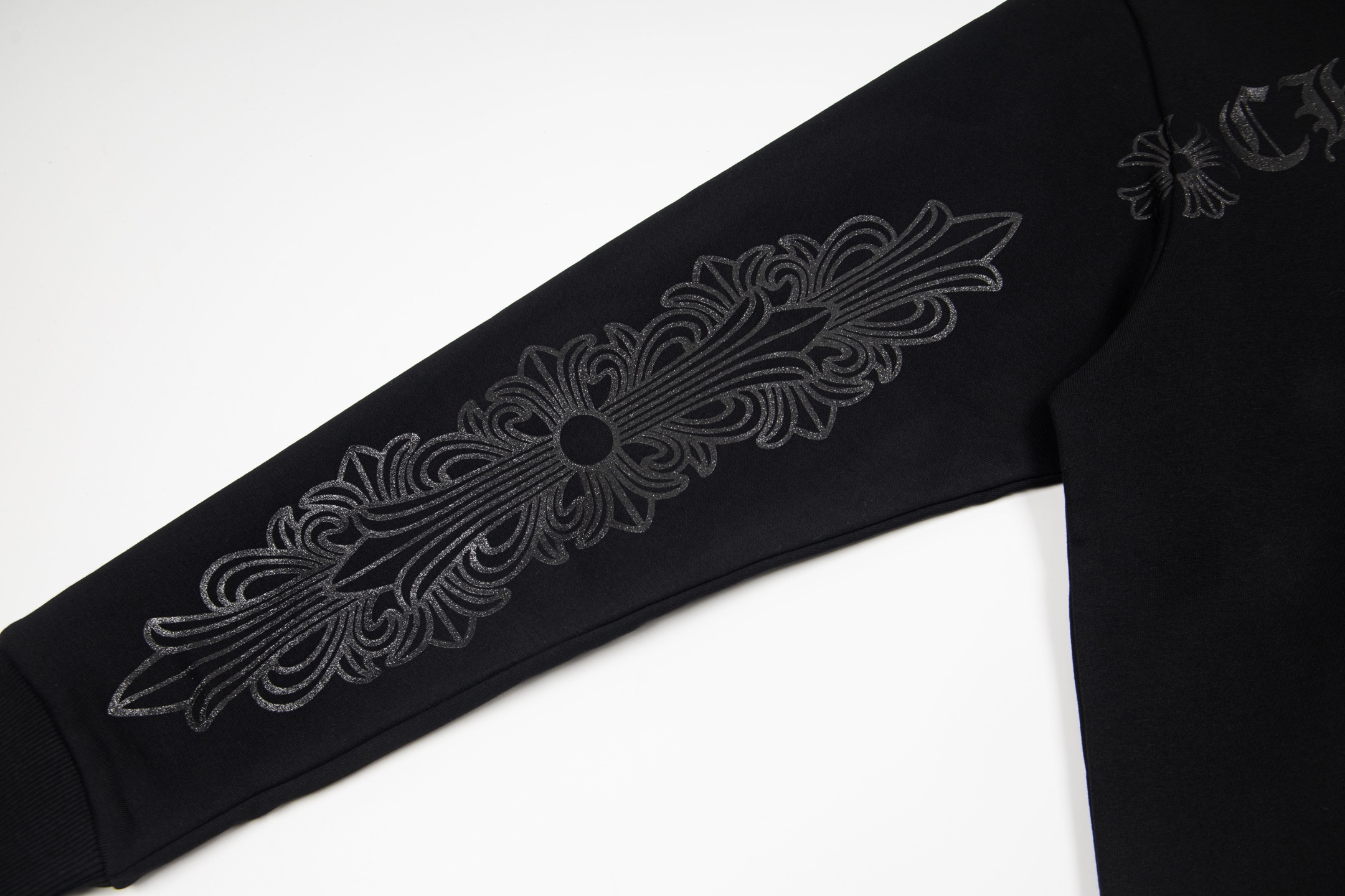 Chrome Hearts  克罗心 马蹄闪粉暗纹黑麒麟套头连帽卫衣 连帽衫 花臂 长袖 外套 黑色 B0