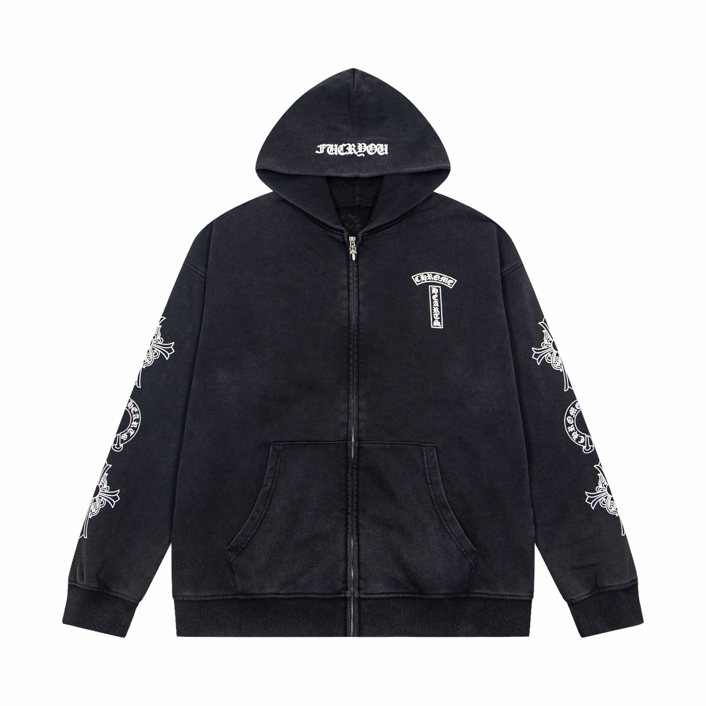 Chrome Hearts  克罗心 亲友限定水洗拉链连帽卫衣 连帽衫 花臂 长袖 外套 黑色 B0