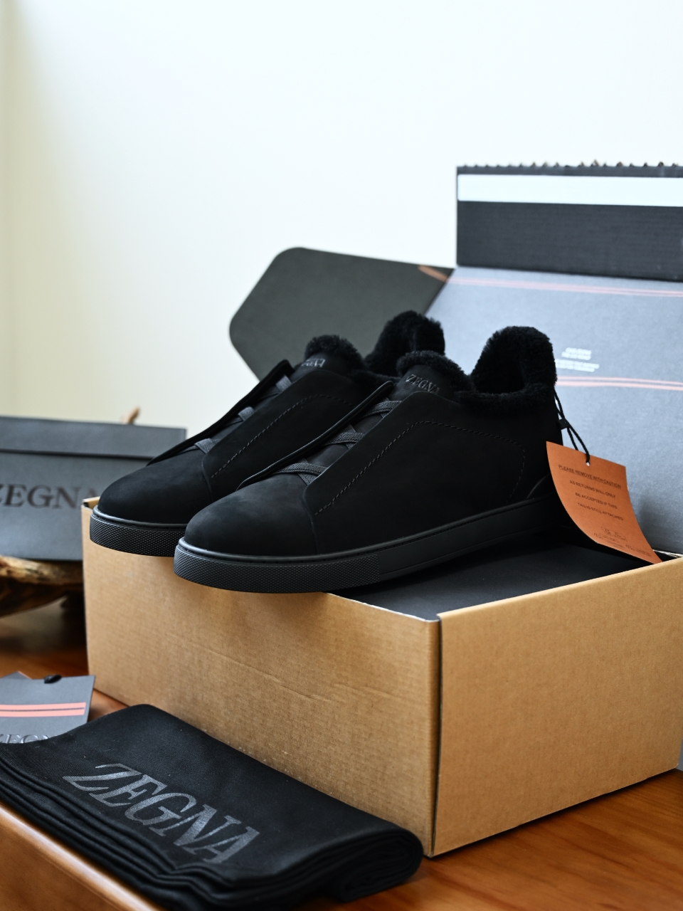 ZE2617-5M-Zegna Triple-Elastic Slip-On-Premium Suede Leather-Plush Shearling-Lined-C0 麂皮加绒