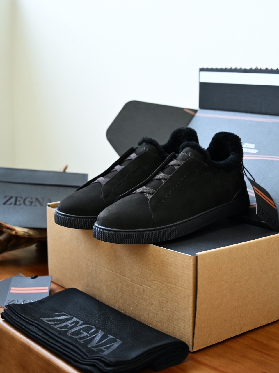 ZE2617-5M-Zegna Triple-Elastic Slip-On-Premium Suede Leather-Plush Shearling-Lined-C0 麂皮加绒
