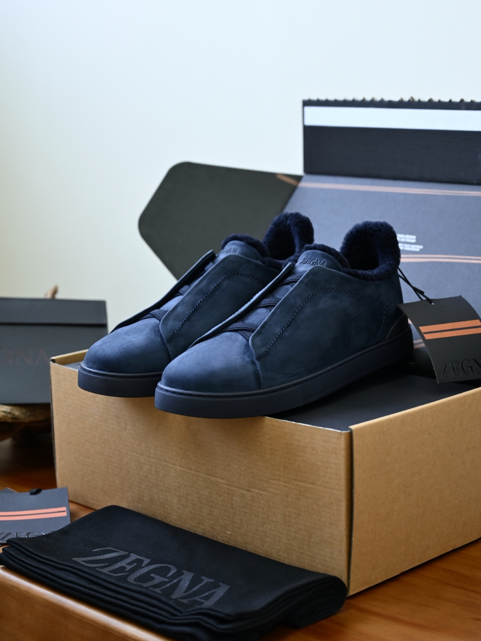 ZE2617-5M-Zegna Triple-Elastic Slip-On-Premium Suede Leather-Plush Shearling-Lined-C0 麂皮加绒