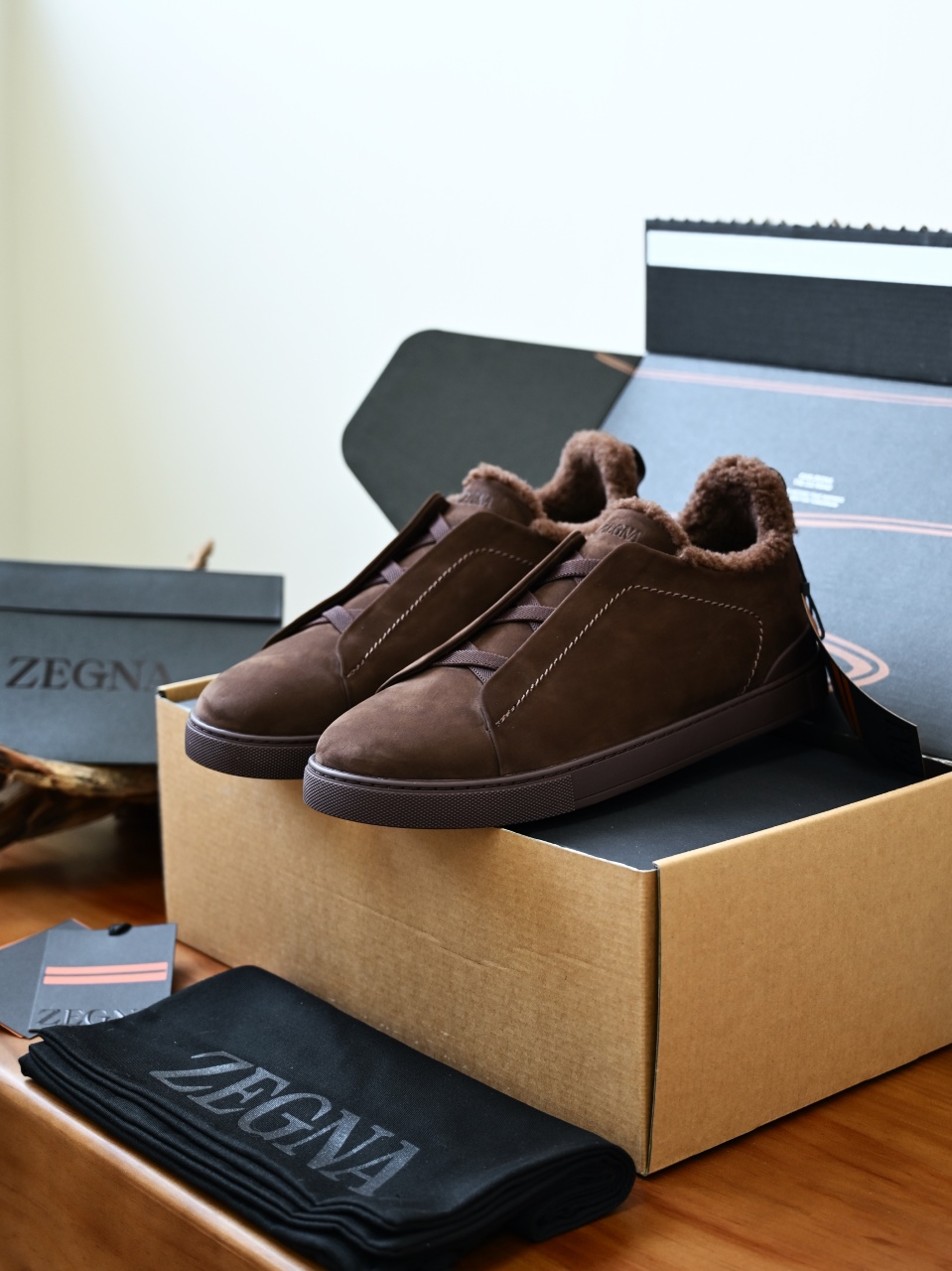 ZE2617-5M-Zegna Triple-Elastic Slip-On-Premium Suede Leather-Plush Shearling-Lined-C0 麂皮加绒