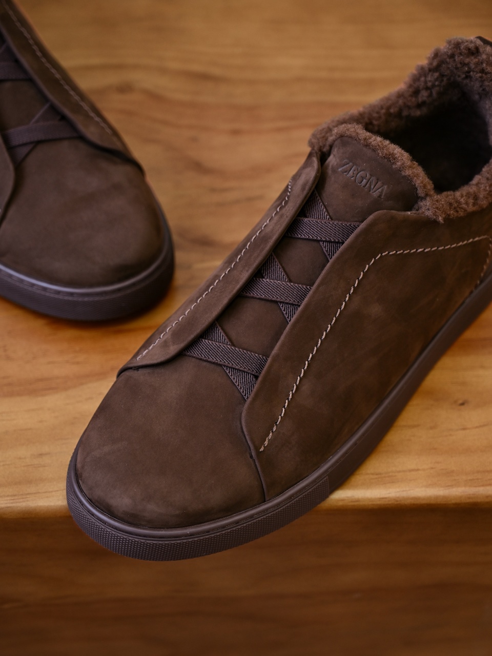 ZE2617-5M-Zegna Triple-Elastic Slip-On-Premium Suede Leather-Plush Shearling-Lined-C0 麂皮加绒
