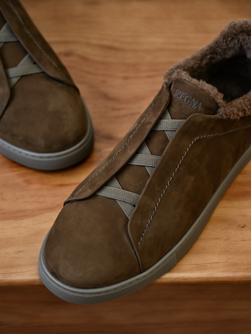 ZE2617-5M-Zegna Triple-Elastic Slip-On-Premium Suede Leather-Plush Shearling-Lined-C0 麂皮加绒