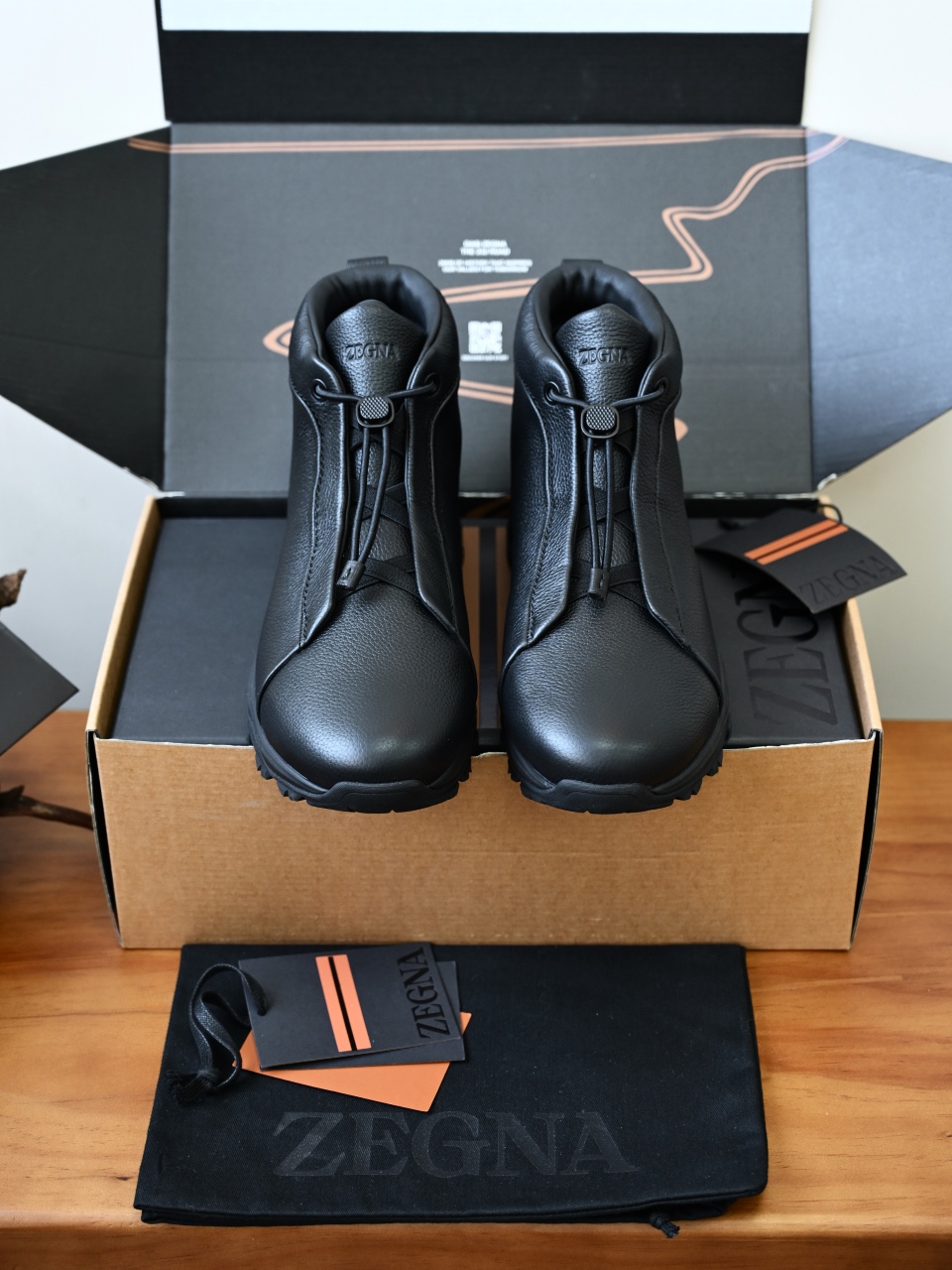 ZE2527M-1-Zegna Quiet Luxury Grained Leather High-Top Sneakers – 1:1 Bespoke Quality Winter Casuals-C0