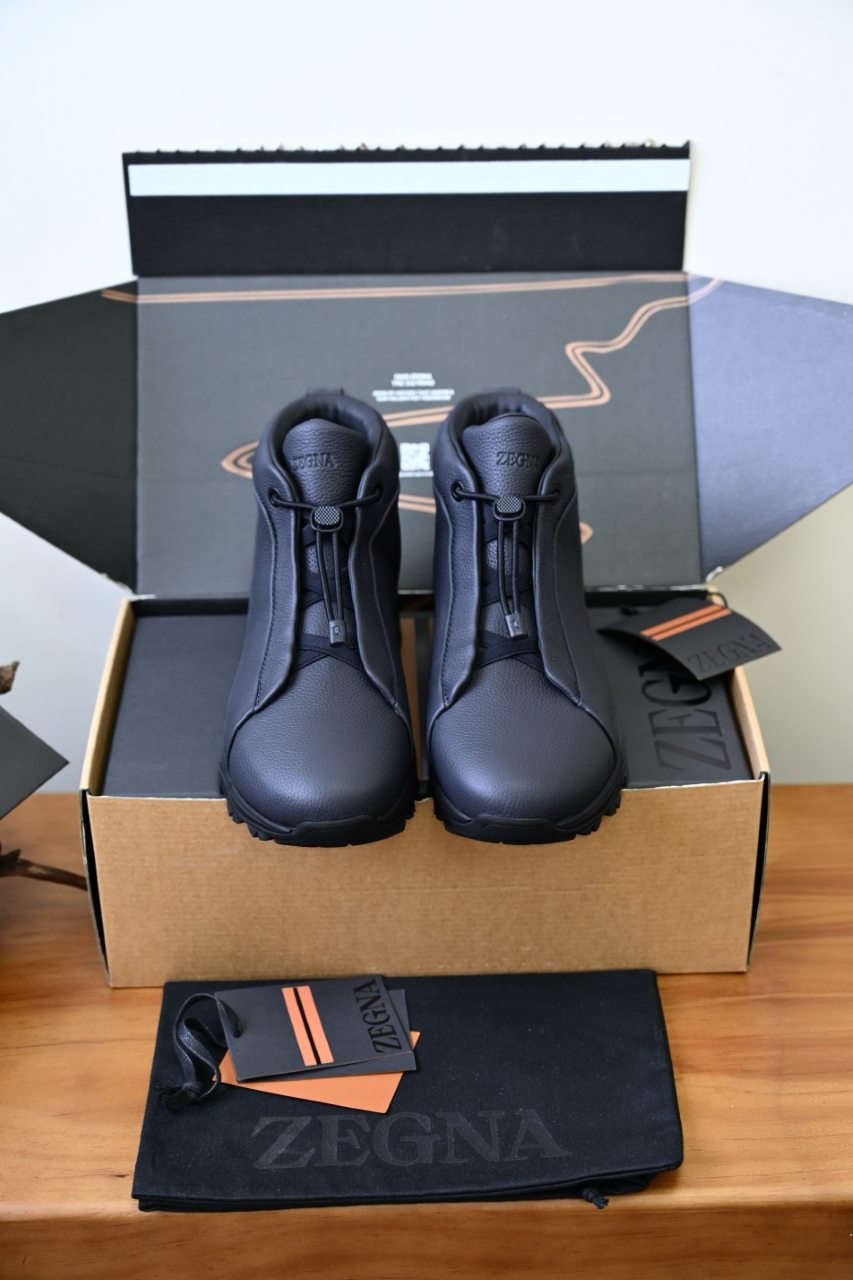 ZE2527M-1-Zegna Quiet Luxury Grained Leather High-Top Sneakers – 1:1 Bespoke Quality Winter Casuals-C0