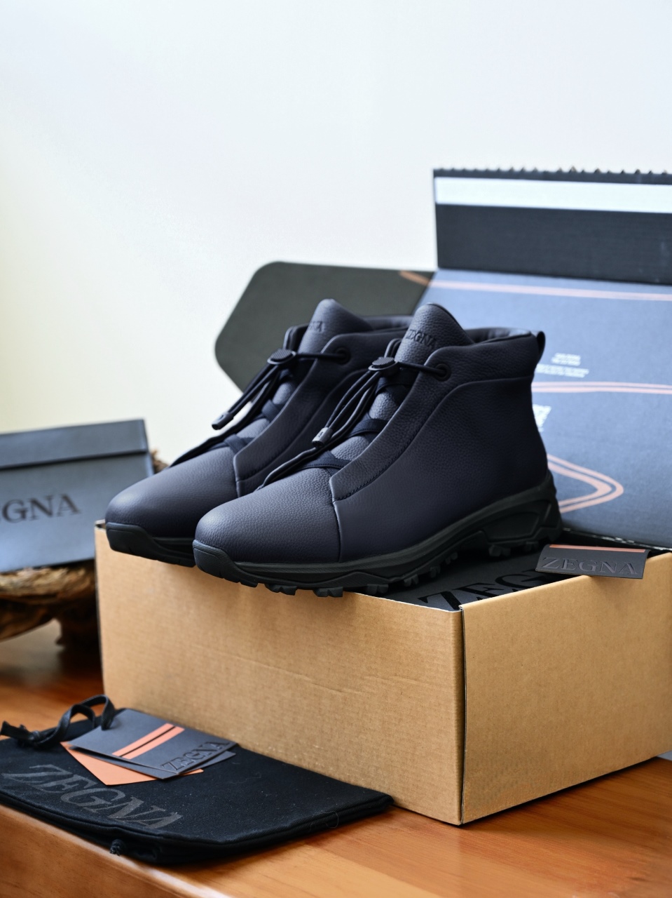 ZE2527M-1-Zegna Quiet Luxury Grained Leather High-Top Sneakers – 1:1 Bespoke Quality Winter Casuals-C0