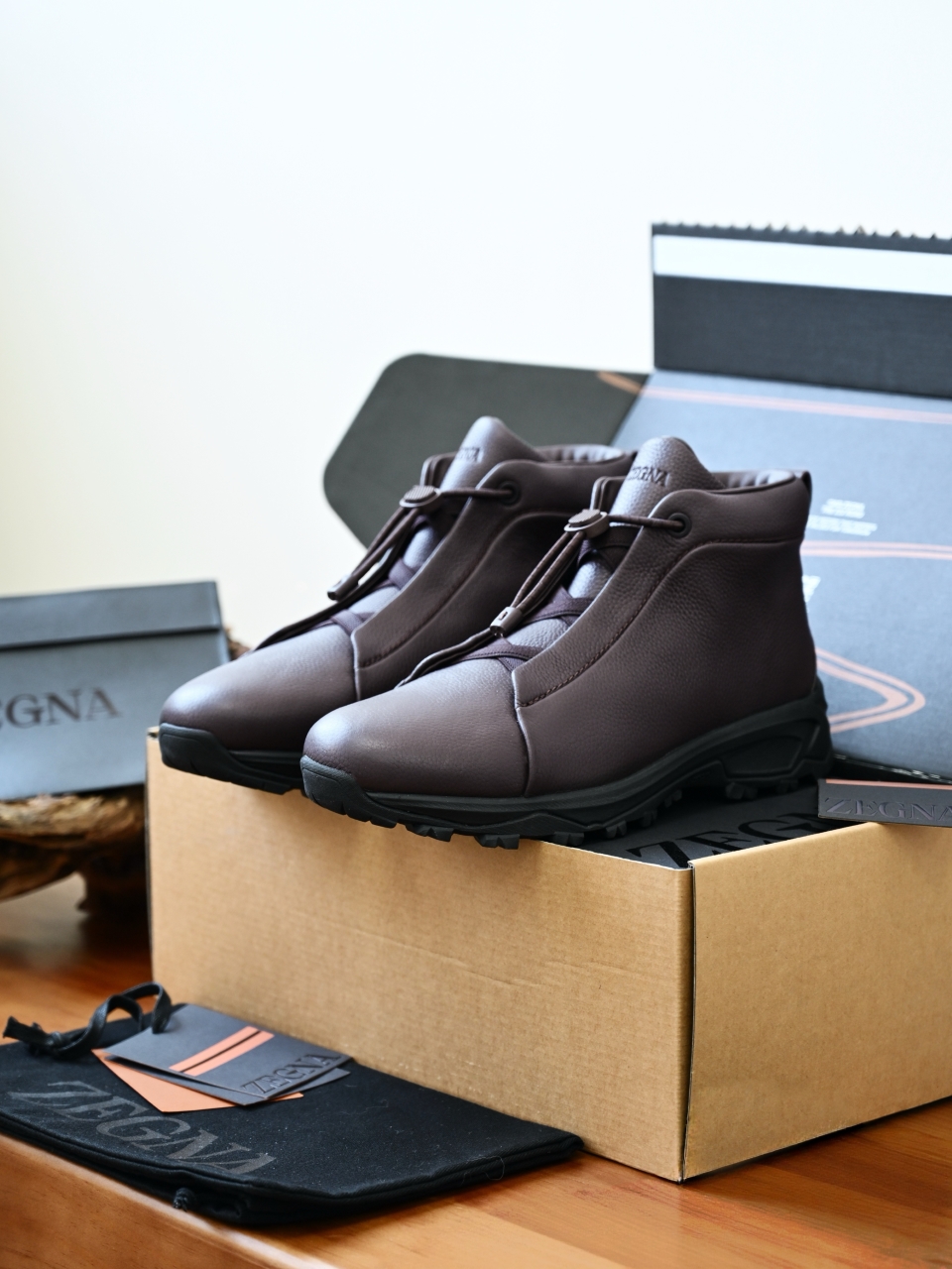 ZE2527M-1-Zegna Quiet Luxury Grained Leather High-Top Sneakers – 1:1 Bespoke Quality Winter Casuals-C0