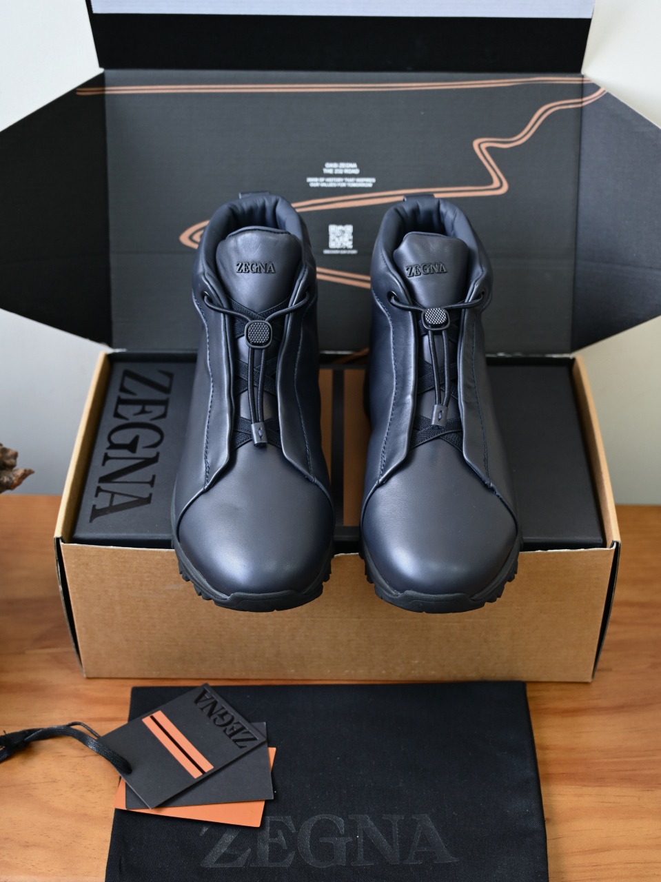 ZE2527-M-Zegna Men’s Triple Stitch Smooth Leather Sport Boots-C0-Fleece-lined for winter-加绒高筒