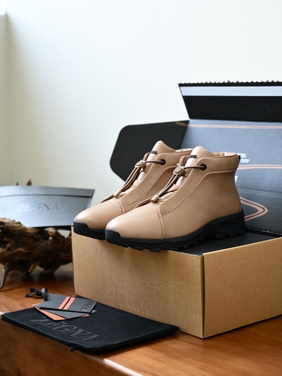 ZE2527-M-Zegna Men’s Triple Stitch Smooth Leather Sport Boots-C0-Fleece-lined for winter-加绒高筒