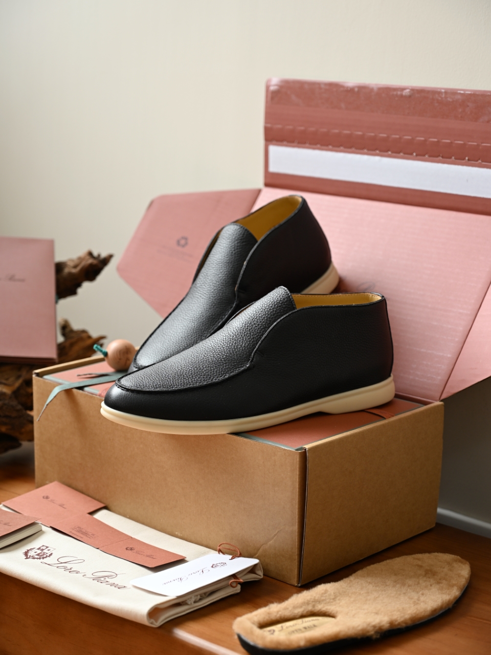 Loro Piana LP Open Walk Men（Grained Calfskin Leather）（Shearling/Merino Wool Insole）-LP2635-3-C0-荔枝纹毛鞋垫