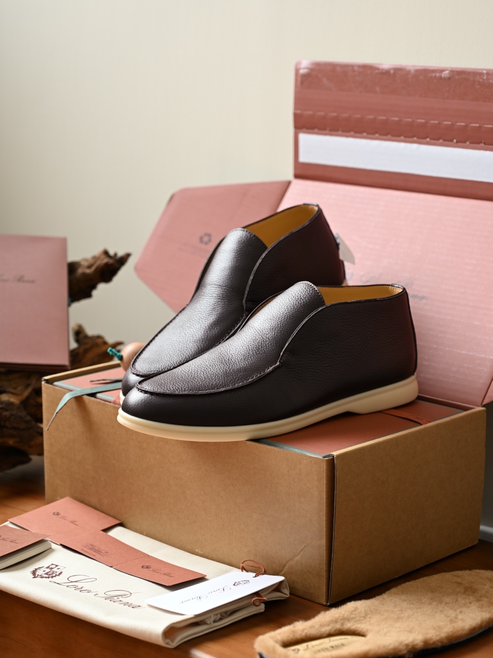 Loro Piana LP Open Walk Men（Grained Calfskin Leather）（Shearling/Merino Wool Insole）-LP2635-3-C0-荔枝纹毛鞋垫