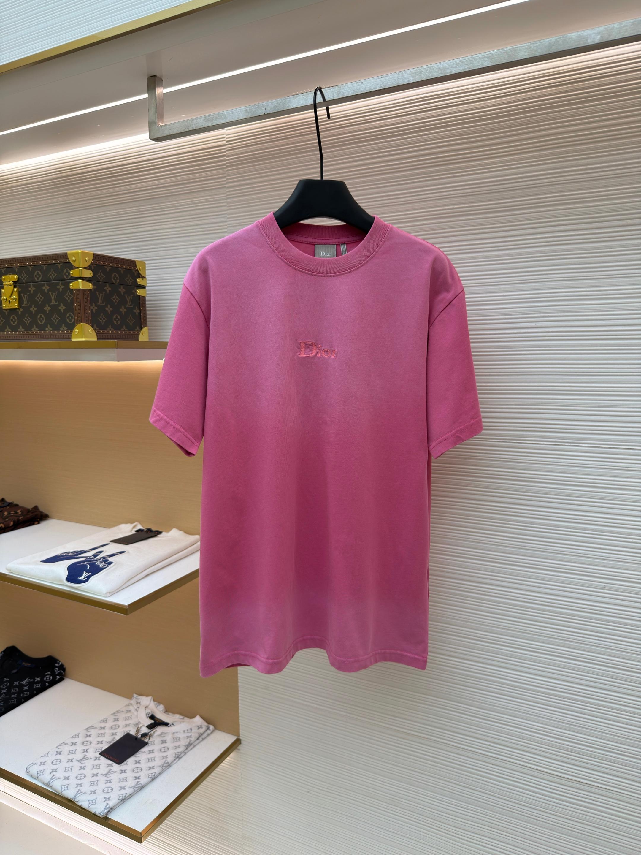 DIOR 迪奥 褪白刺绣字母圆领短袖 T恤 夏季 黑色 粉色 A0 