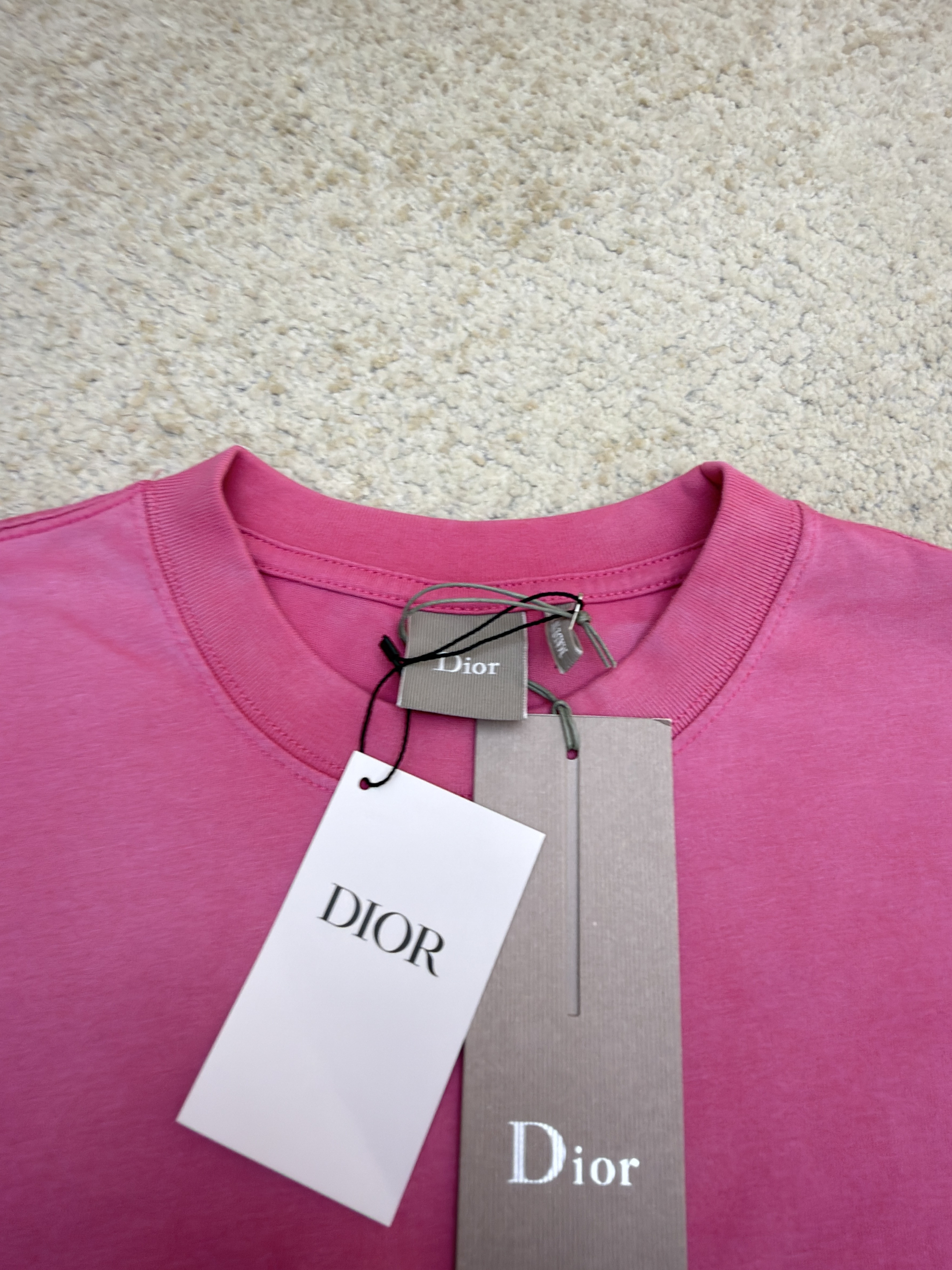 DIOR 迪奥 褪白刺绣字母圆领短袖 T恤 夏季 黑色 粉色 A0 