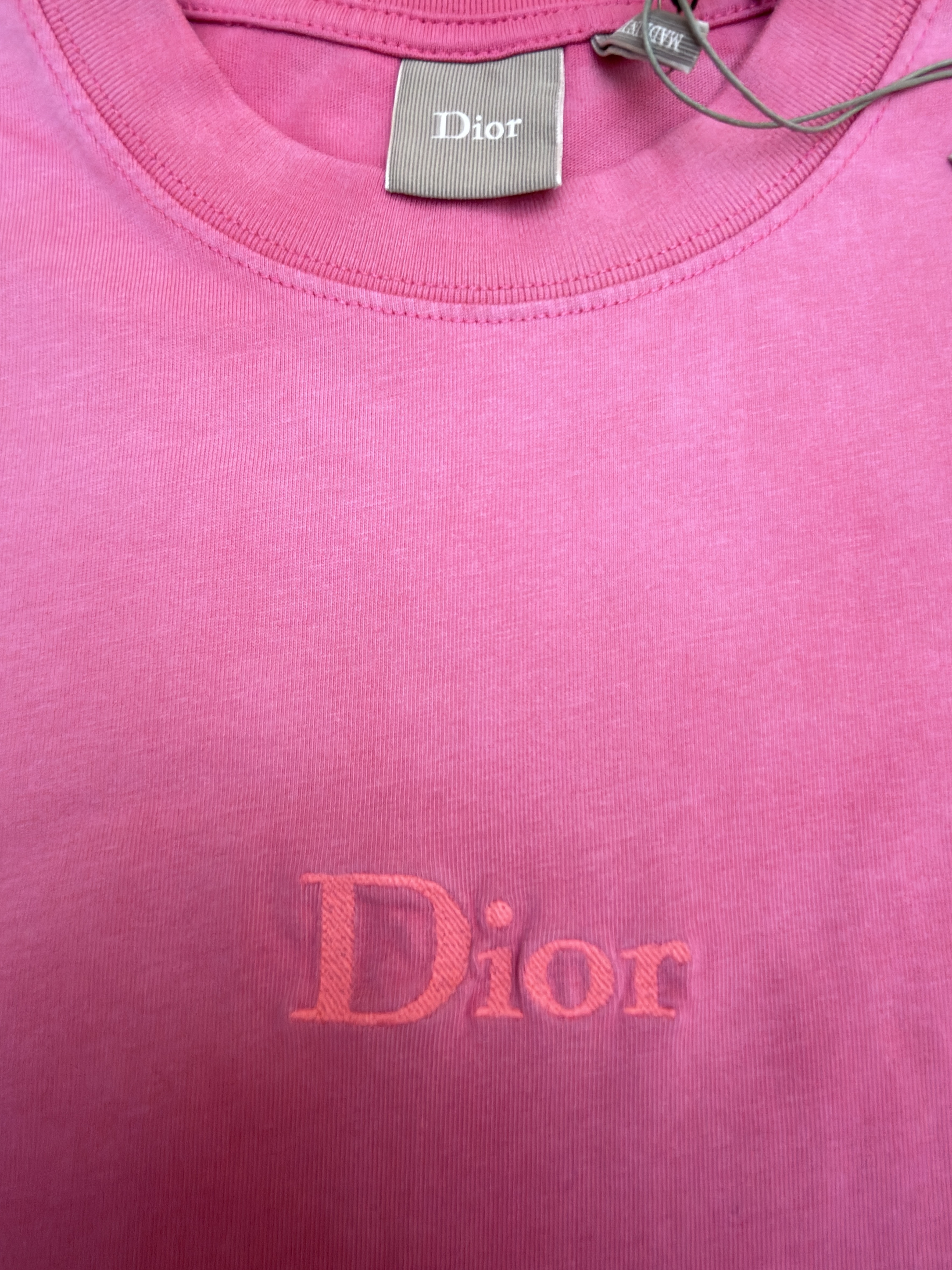 DIOR 迪奥 褪白刺绣字母圆领短袖 T恤 夏季 黑色 粉色 A0 