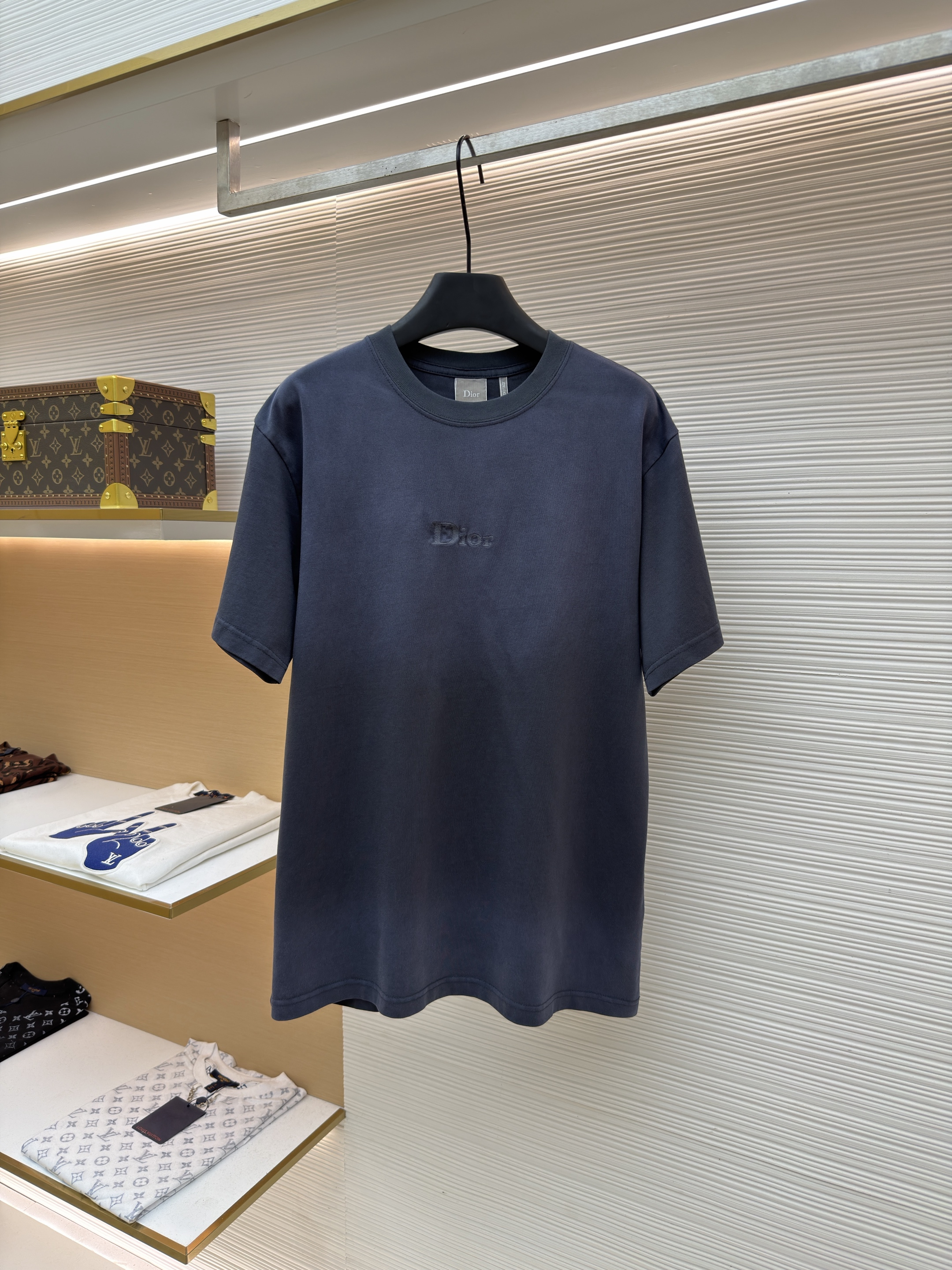 DIOR 迪奥 褪白刺绣字母圆领短袖 T恤 夏季 黑色 粉色 A0 
