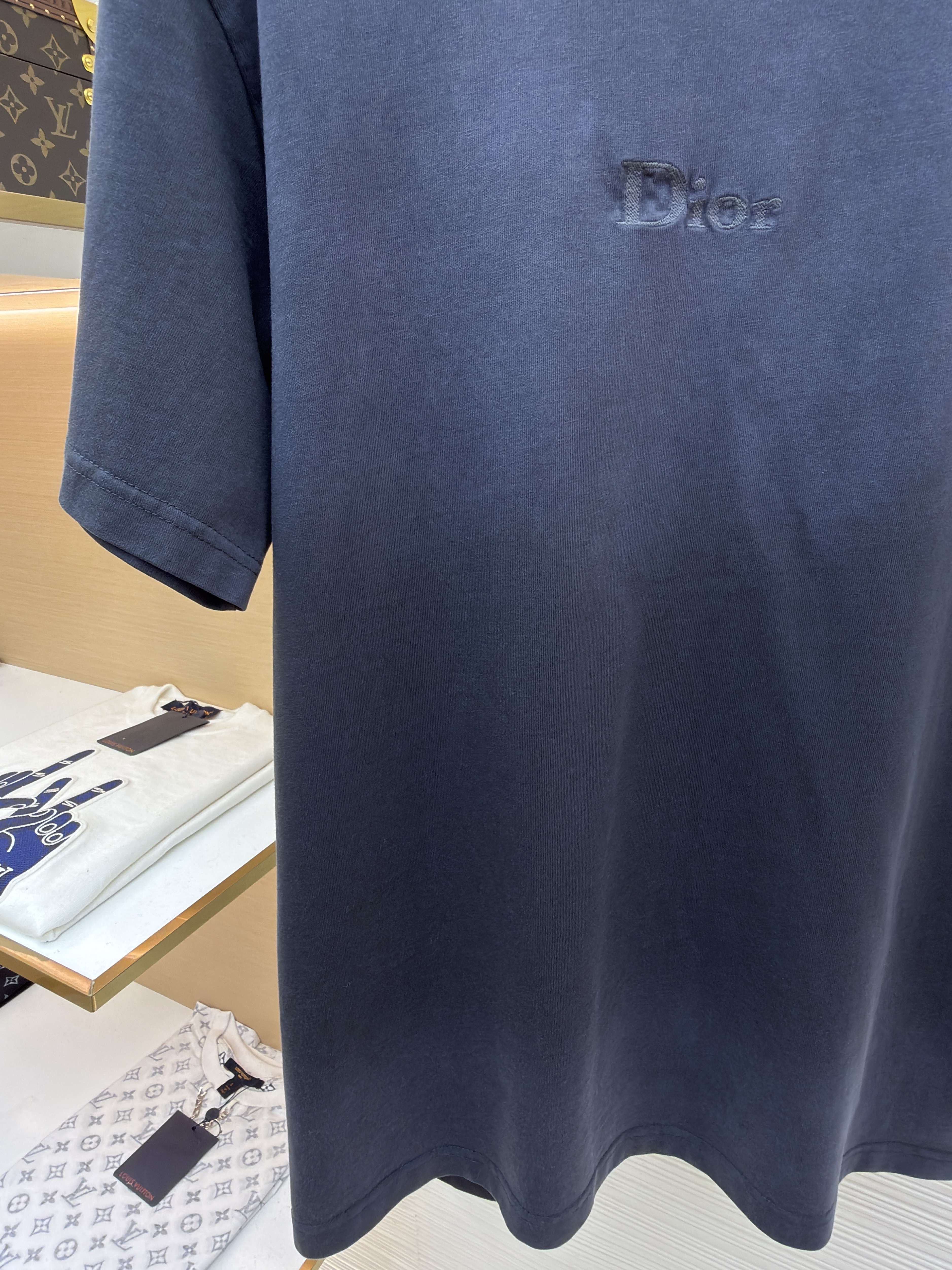 DIOR 迪奥 褪白刺绣字母圆领短袖 T恤 夏季 黑色 粉色 A0 