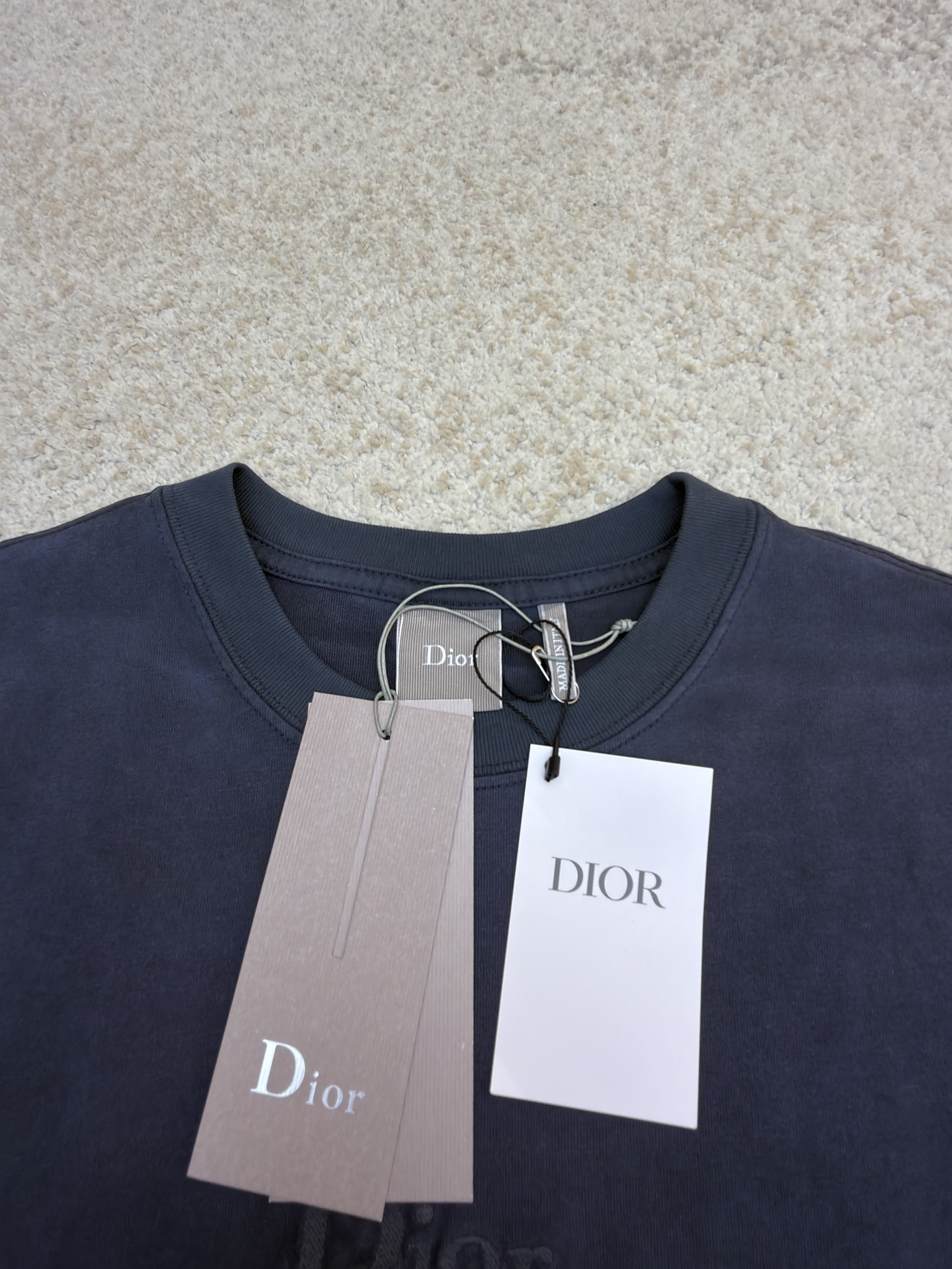 DIOR 迪奥 褪白刺绣字母圆领短袖 T恤 夏季 黑色 粉色 A0 