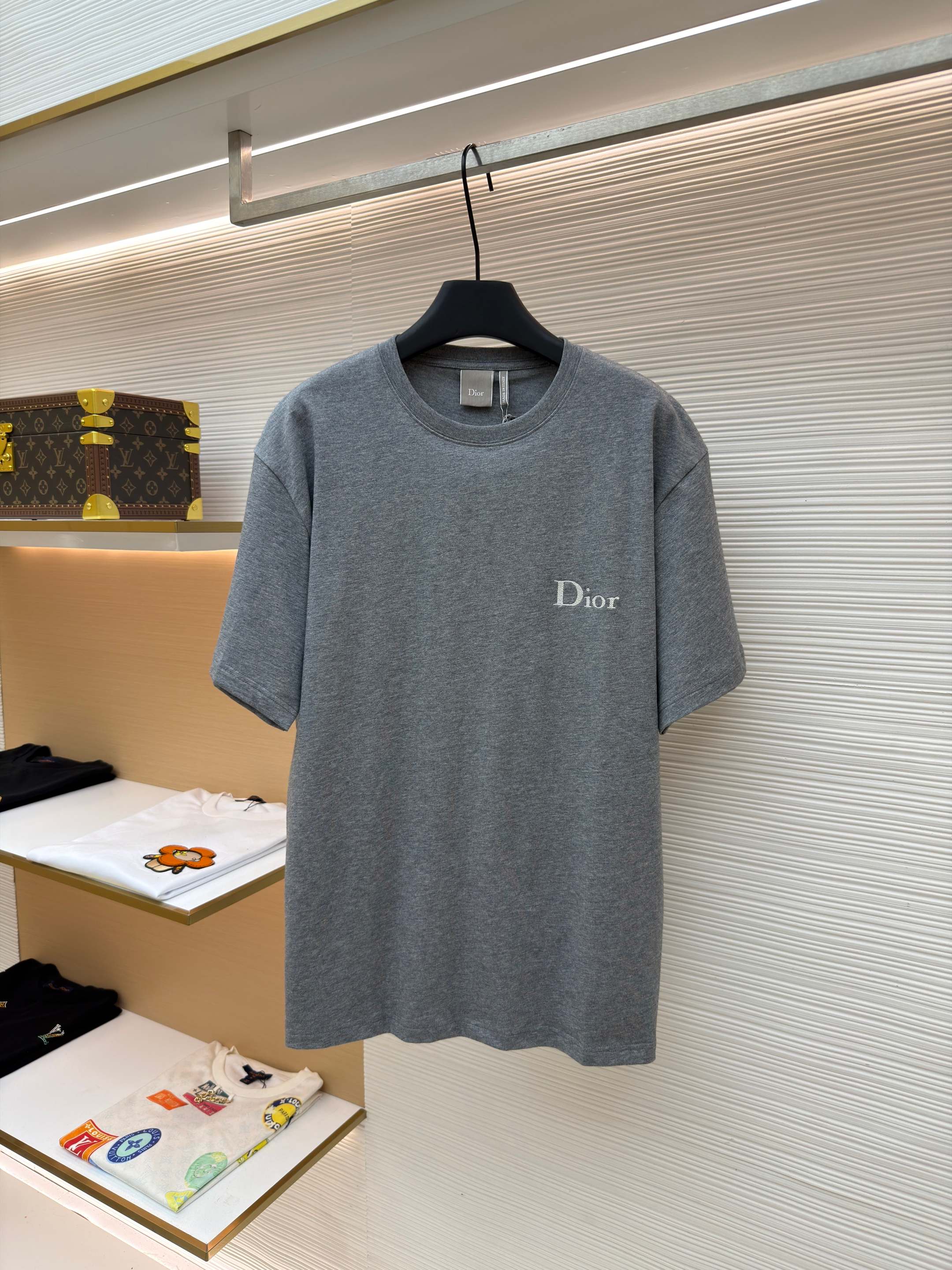 DIOR 迪奥 斜纹标志圆领短袖 T恤 夏季 灰色 A0 