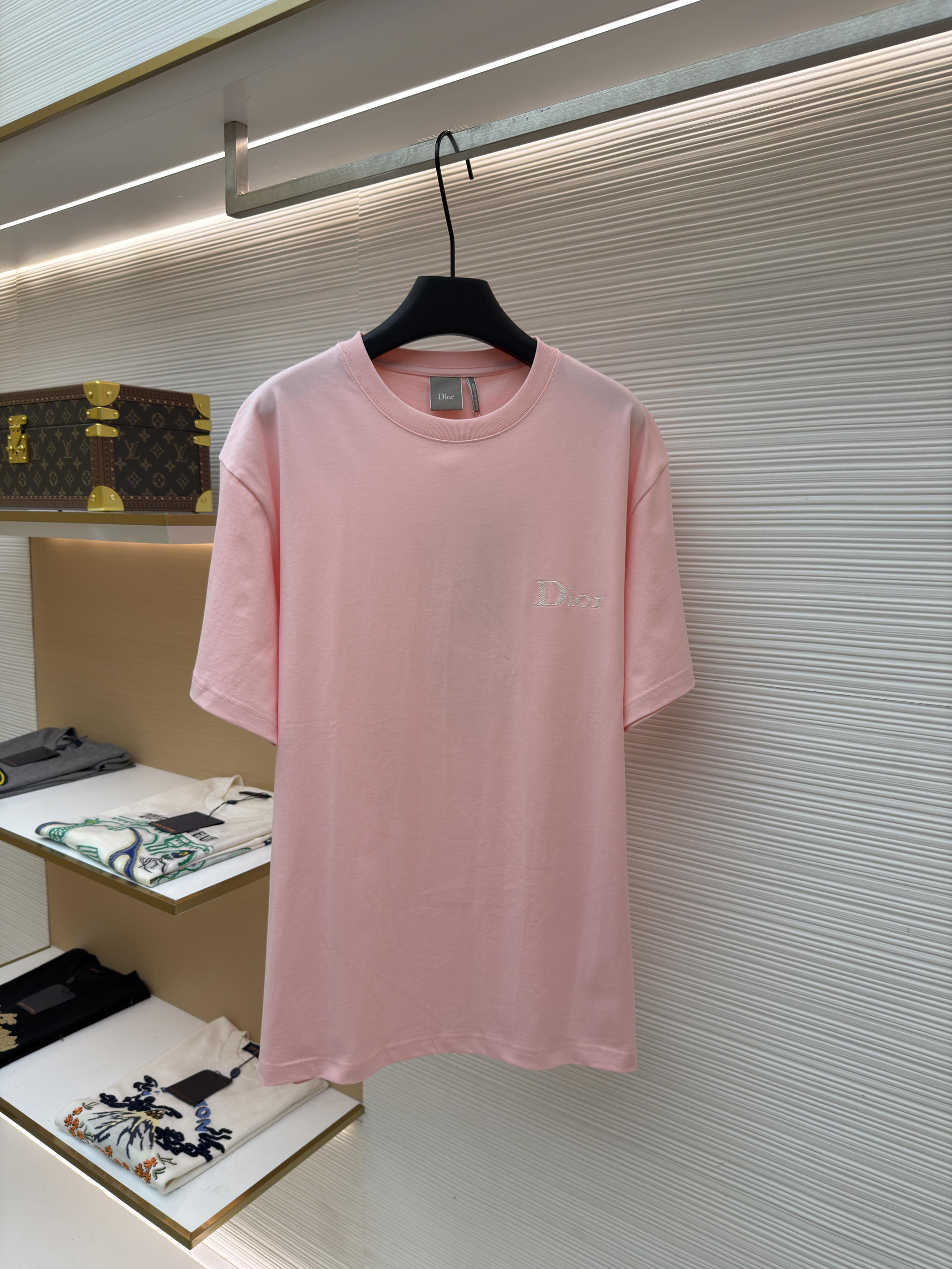 DIOR 迪奥 斜纹标志圆领短袖 T恤 夏季 粉色 A0 