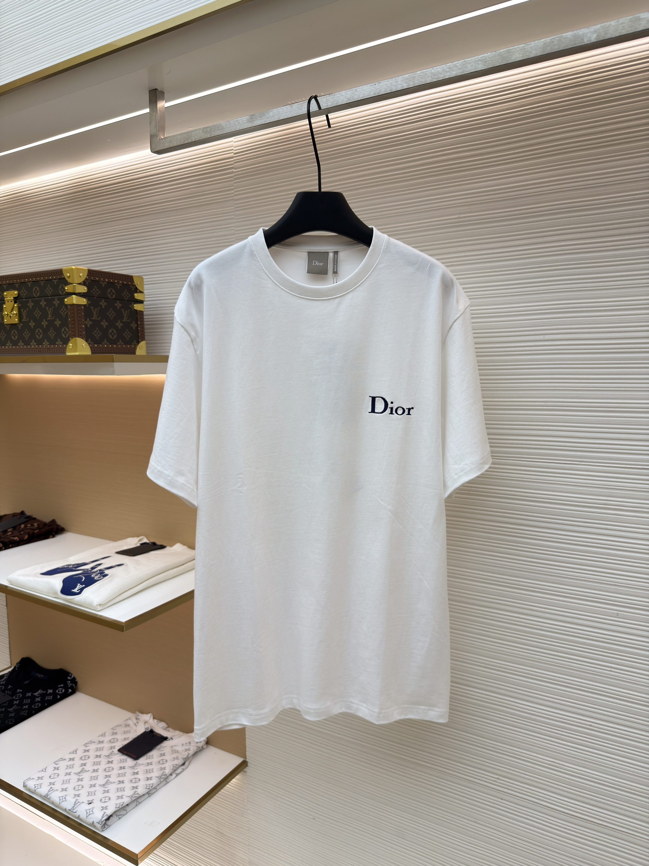 DIOR 迪奥 斜纹标志圆领短袖 T恤 夏季 白色（蓝标） A0 