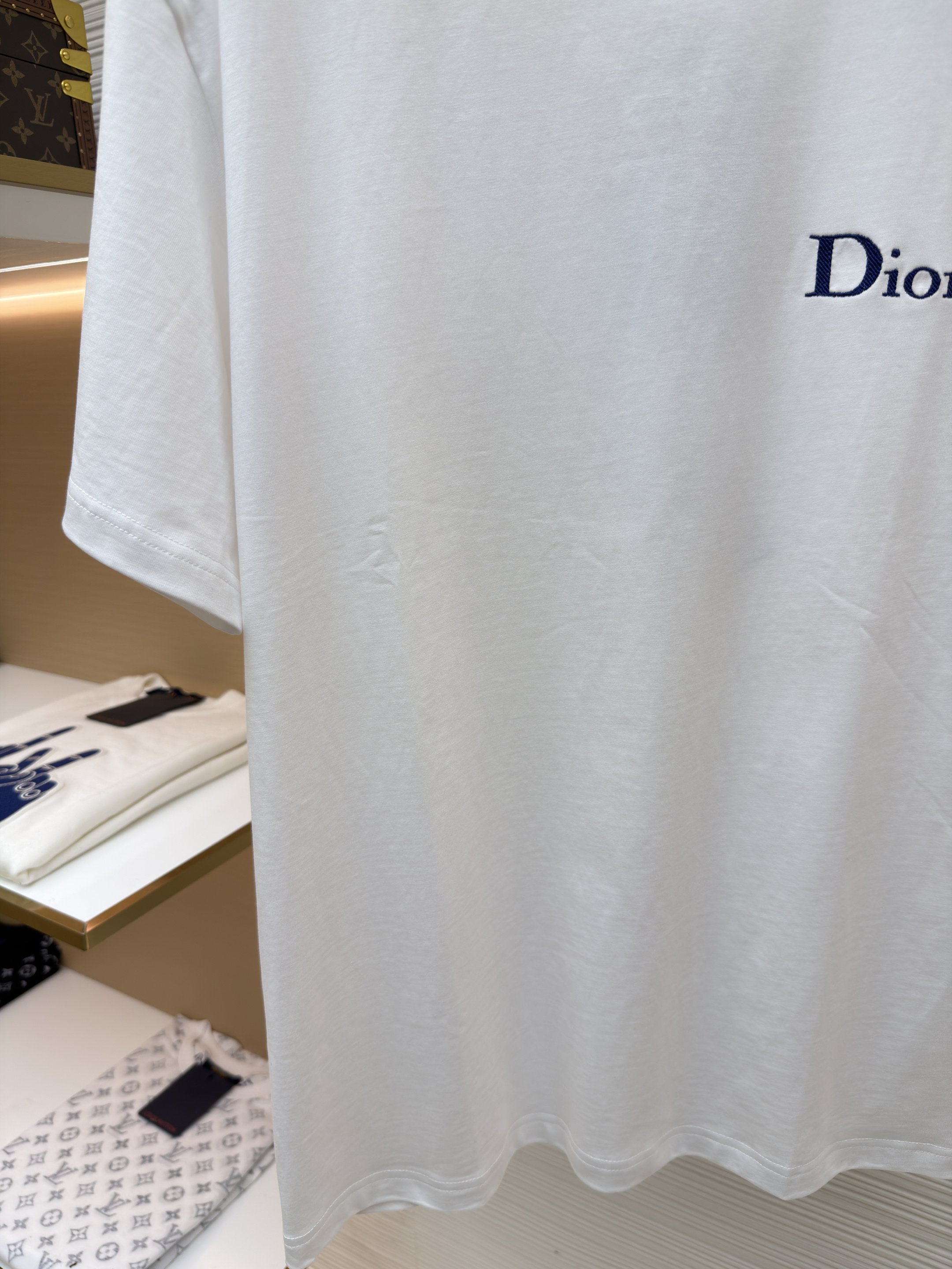 DIOR 迪奥 斜纹标志圆领短袖 T恤 夏季 白色（蓝标） A0 