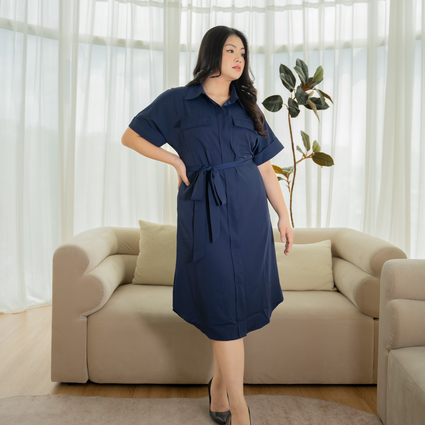 ELOISE JANESSA DRESS - NAVY BLUE-Juneoesque-Plus Size Clothing