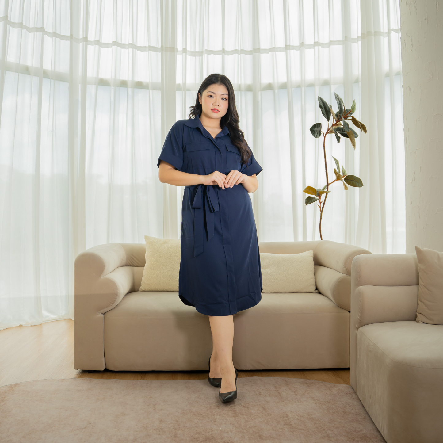 ELOISE JANESSA DRESS - NAVY BLUE-Juneoesque-Plus Size Clothing