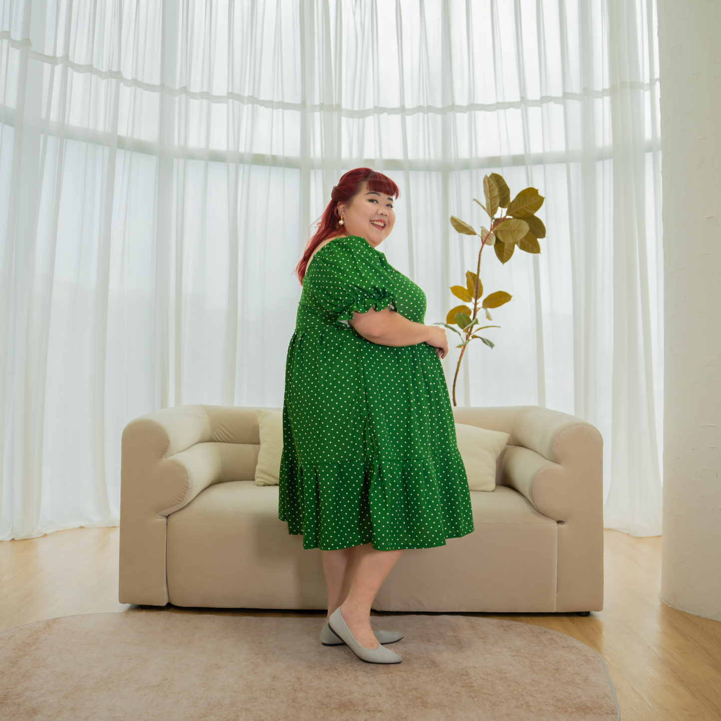 MAYA KATHERINE DRESS - GREEN POLKA DOTS-Juneoesque-Plus Size Clothing