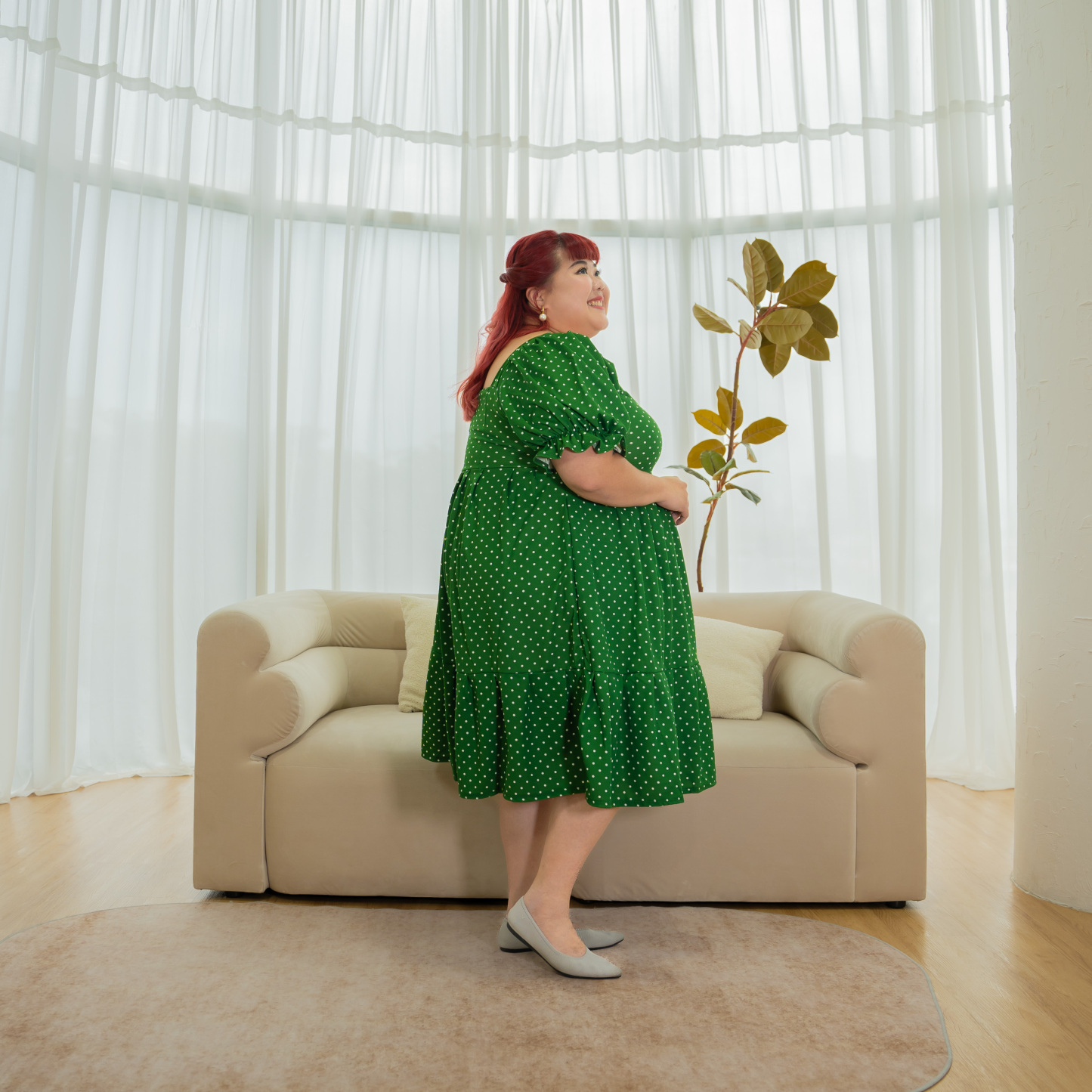 MAYA KATHERINE DRESS - GREEN POLKA DOTS-Juneoesque-Plus Size Clothing