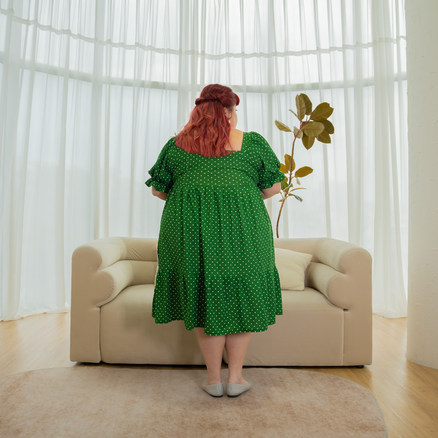 MAYA KATHERINE DRESS - GREEN POLKA DOTS-Juneoesque-Plus Size Clothing