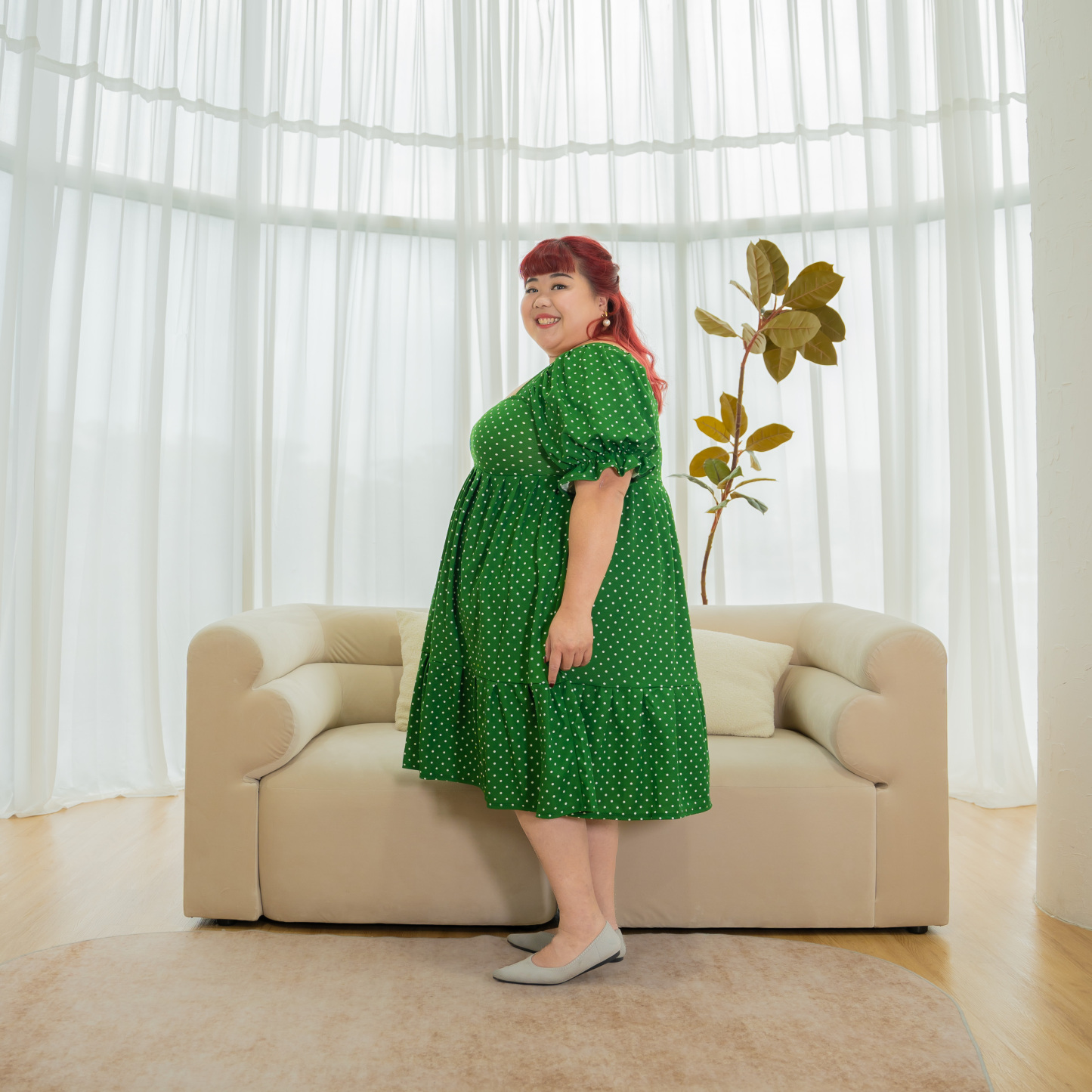 MAYA KATHERINE DRESS - GREEN POLKA DOTS-Juneoesque-Plus Size Clothing
