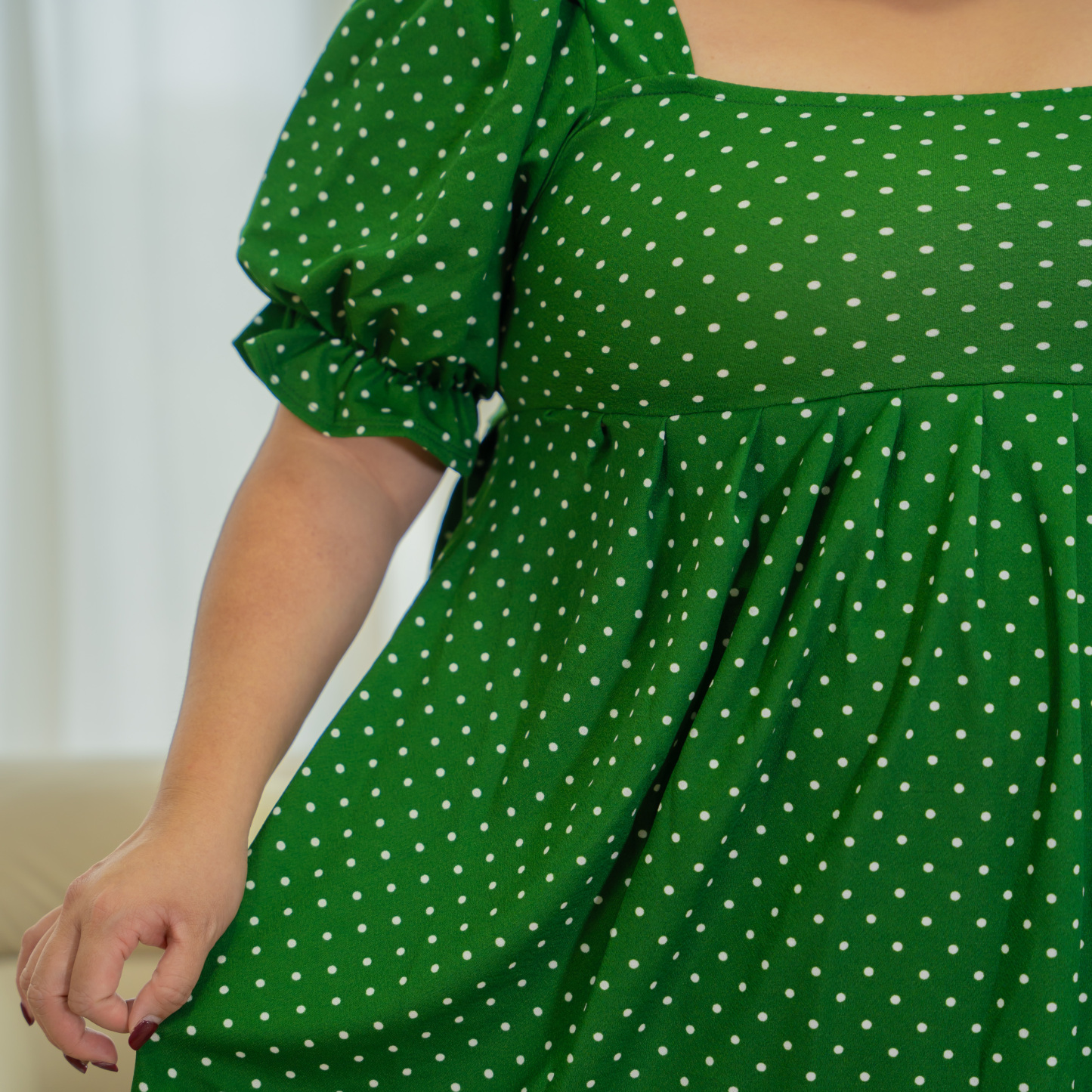 MAYA KATHERINE DRESS - GREEN POLKA DOTS-Juneoesque-Plus Size Clothing