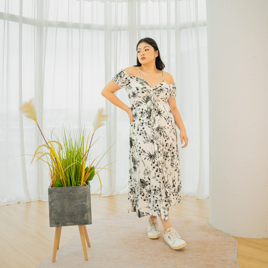 FREYA WILMA DRESS - GRAYSCALE BOTANICA