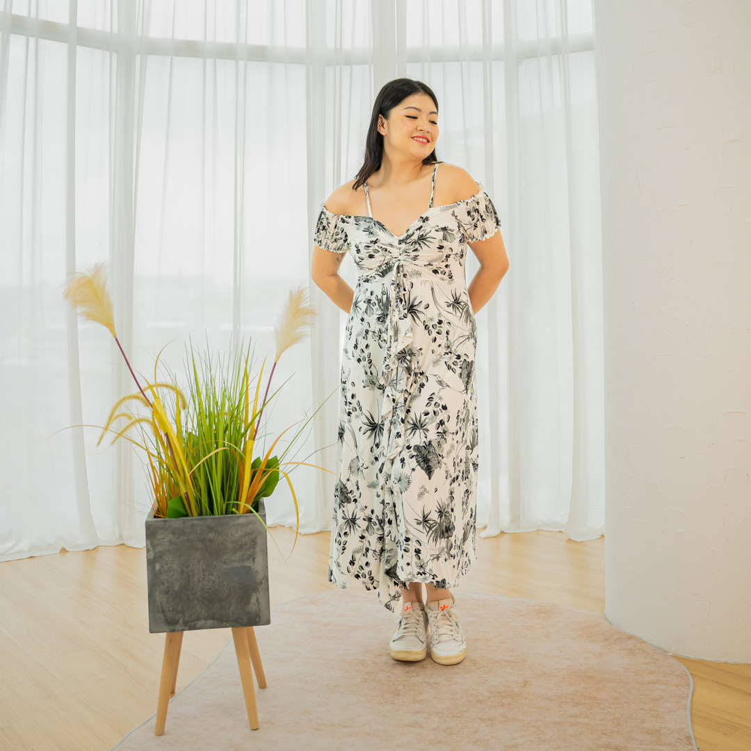 FREYA WILMA DRESS - GRAYSCALE BOTANICA