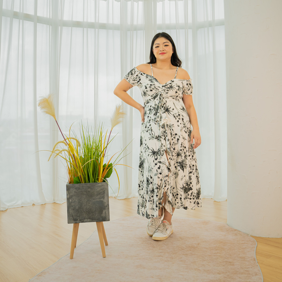 FREYA WILMA DRESS - GRAYSCALE BOTANICA