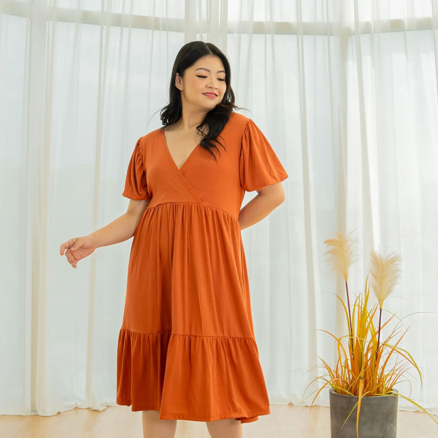 MICAH JONAS DRESS - BRICK-Juneoesque-Plus Size Clothing