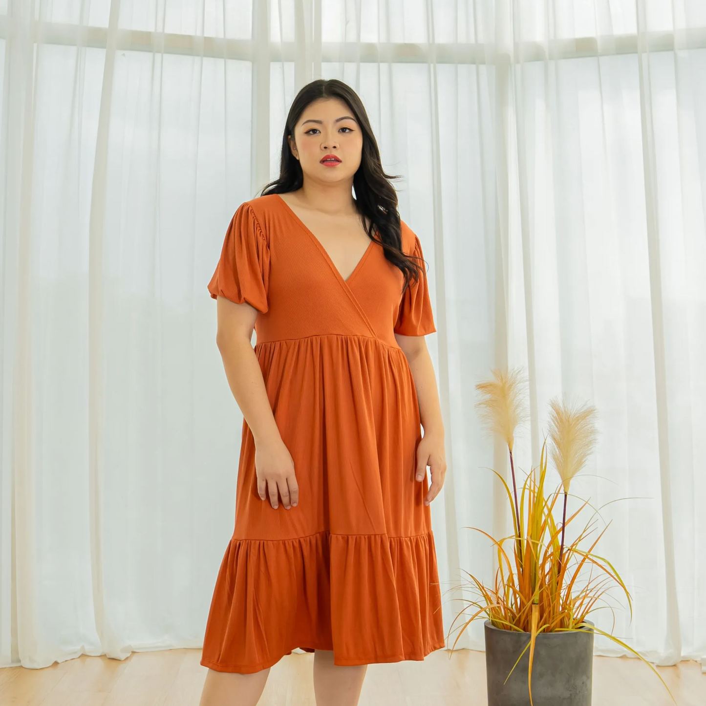 MICAH JONAS DRESS - BRICK-Juneoesque-Plus Size Clothing
