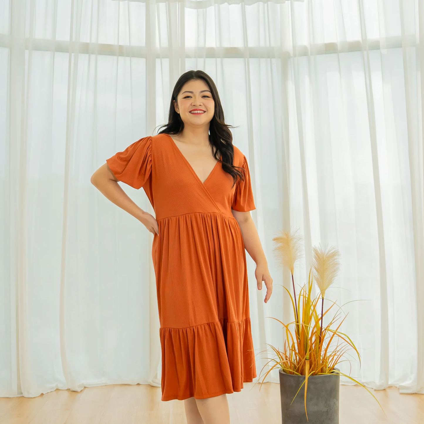 MICAH JONAS DRESS - BRICK-Juneoesque-Plus Size Clothing