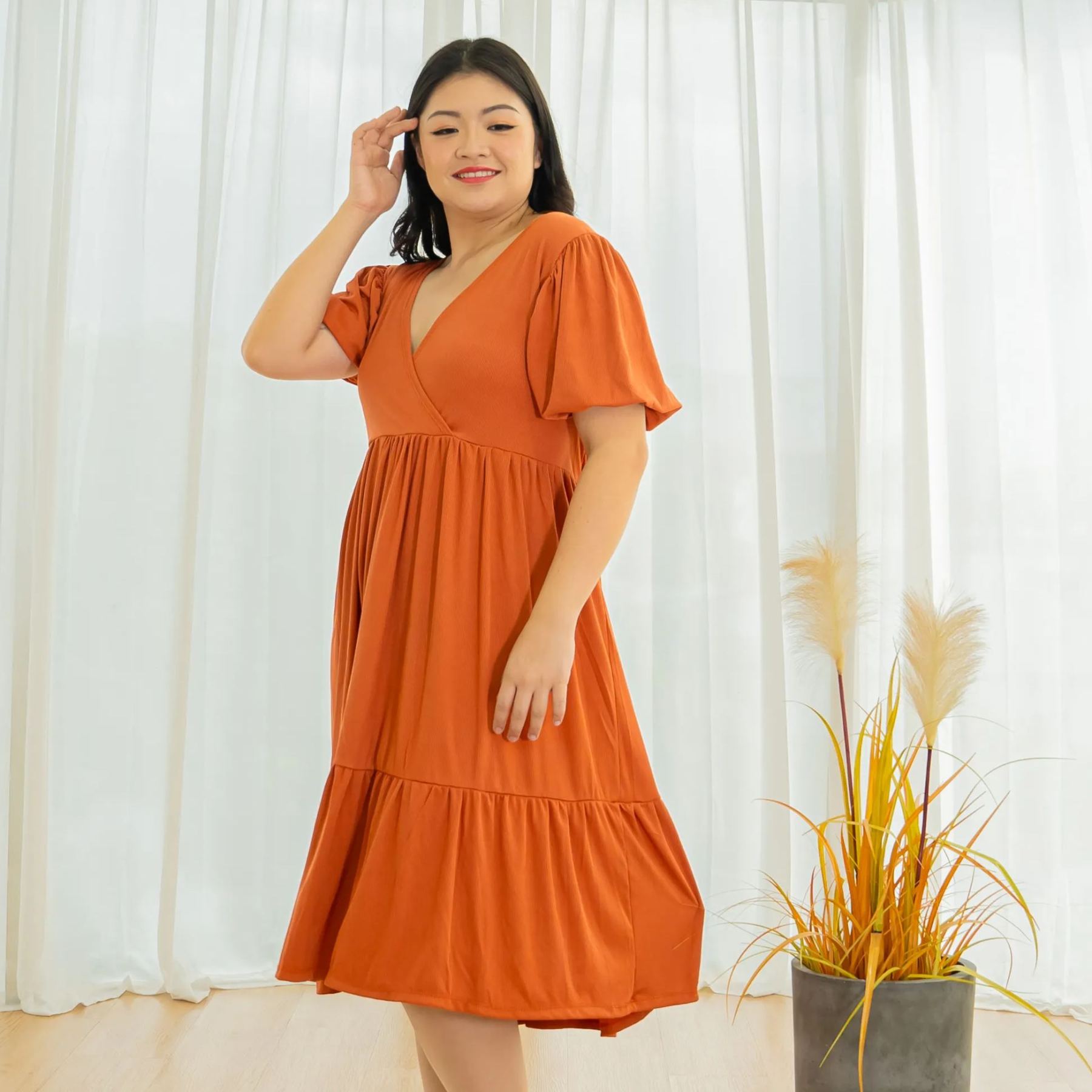 MICAH JONAS DRESS - BRICK-Juneoesque-Plus Size Clothing