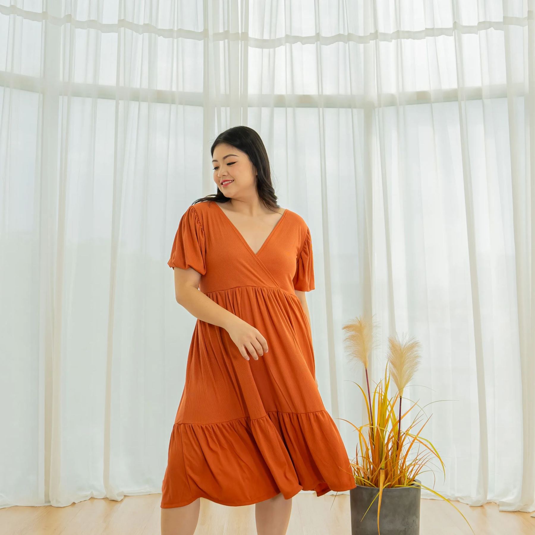 MICAH JONAS DRESS - BRICK-Juneoesque-Plus Size Clothing
