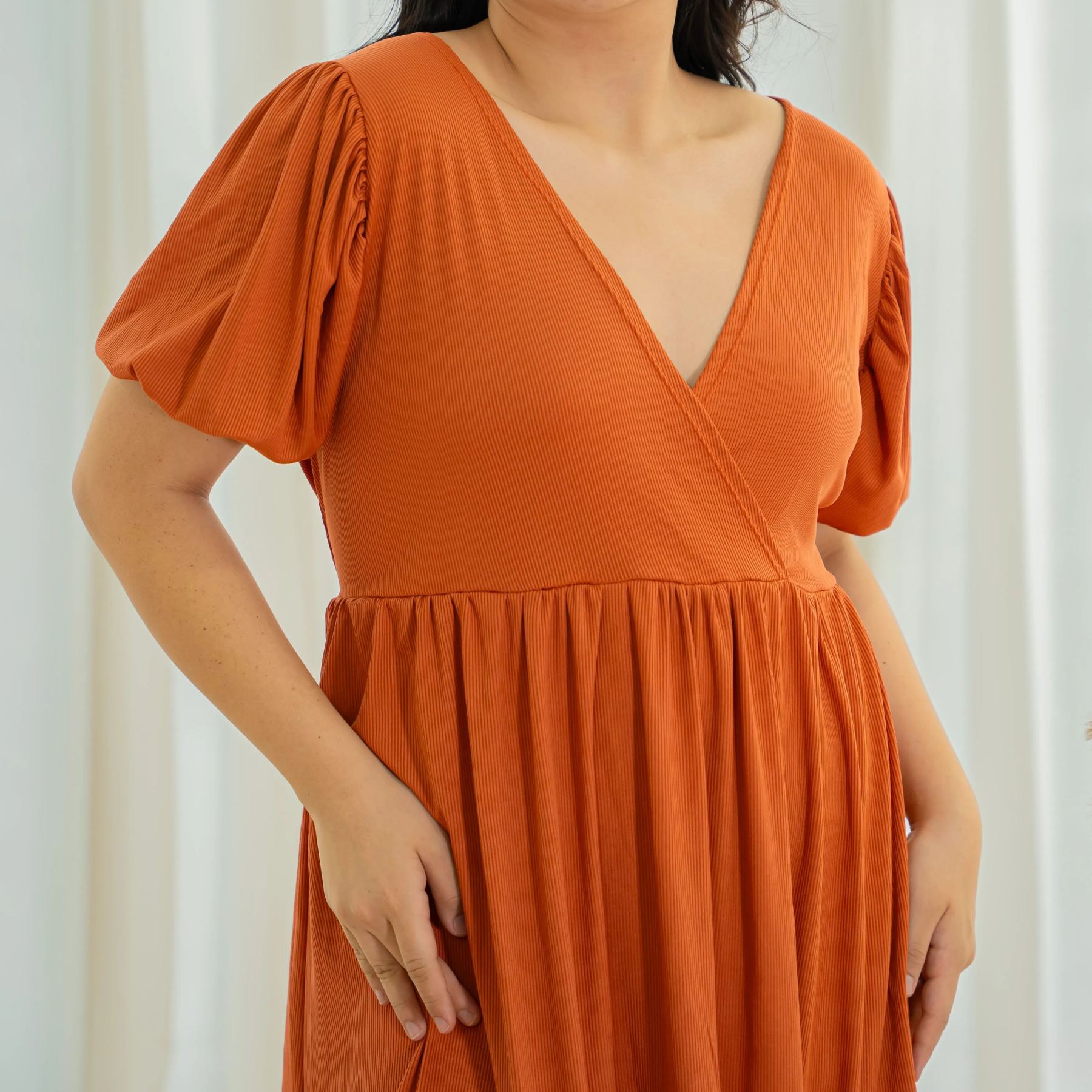 MICAH JONAS DRESS - BRICK-Juneoesque-Plus Size Clothing