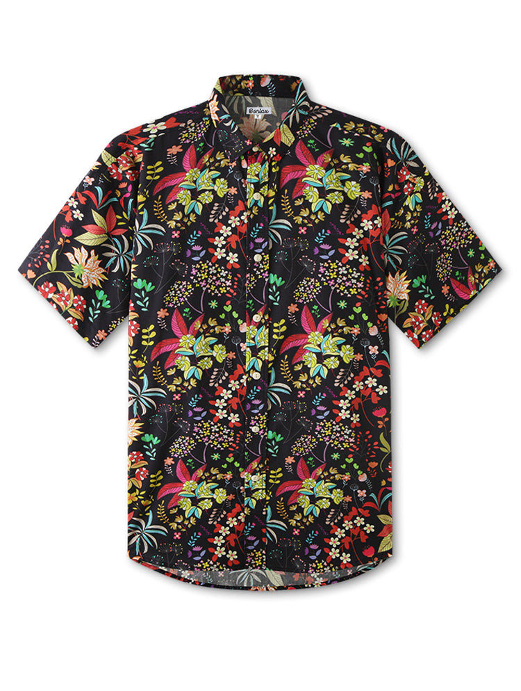 男士湯匙花卉短袖夏威夷襯衫