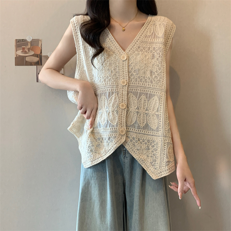 春夏法式勾花V領馬甲背心